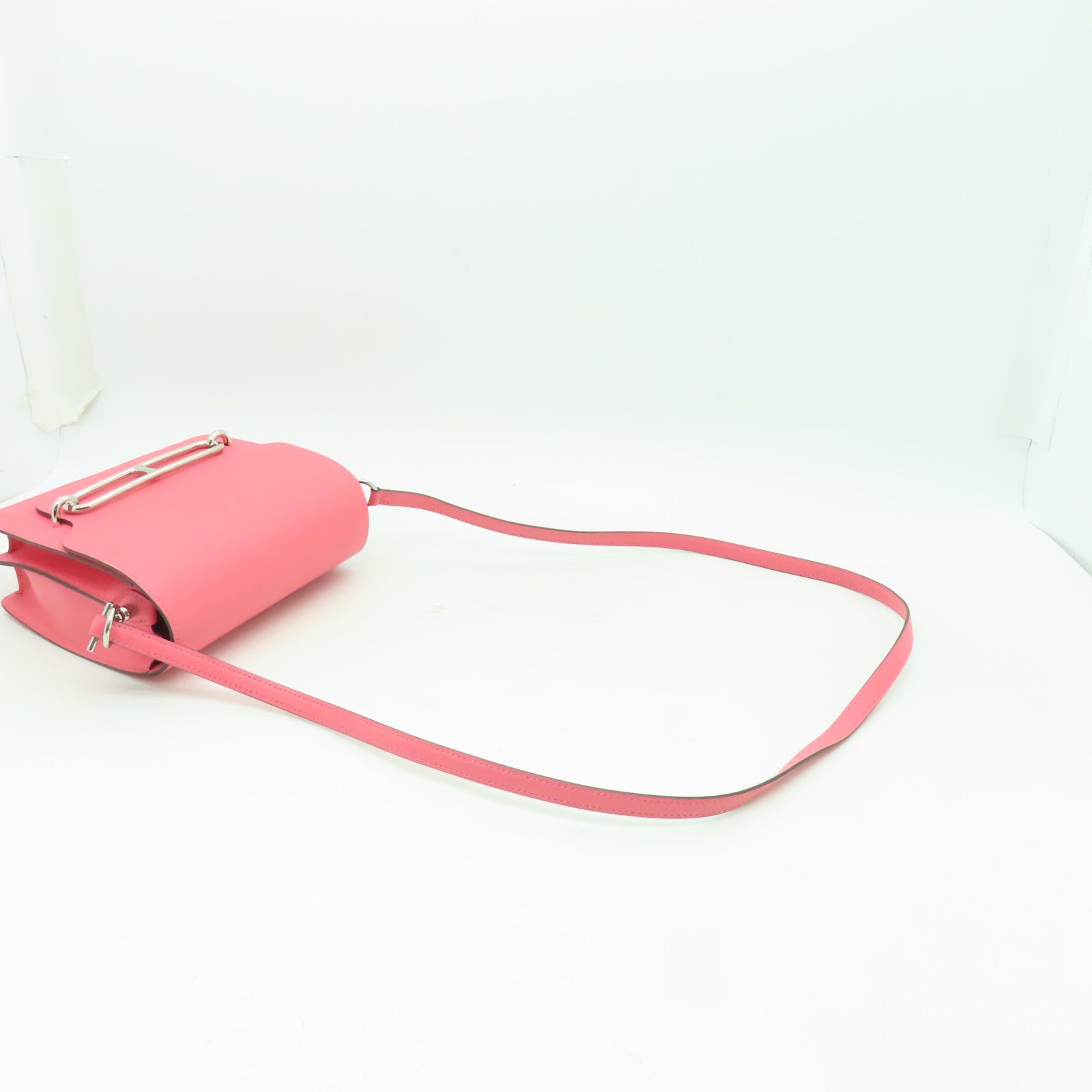 HERMES Evercolor皮革Mini Roulis銀扣肩背袋Rose Azalee/ Rouge H粉紅色