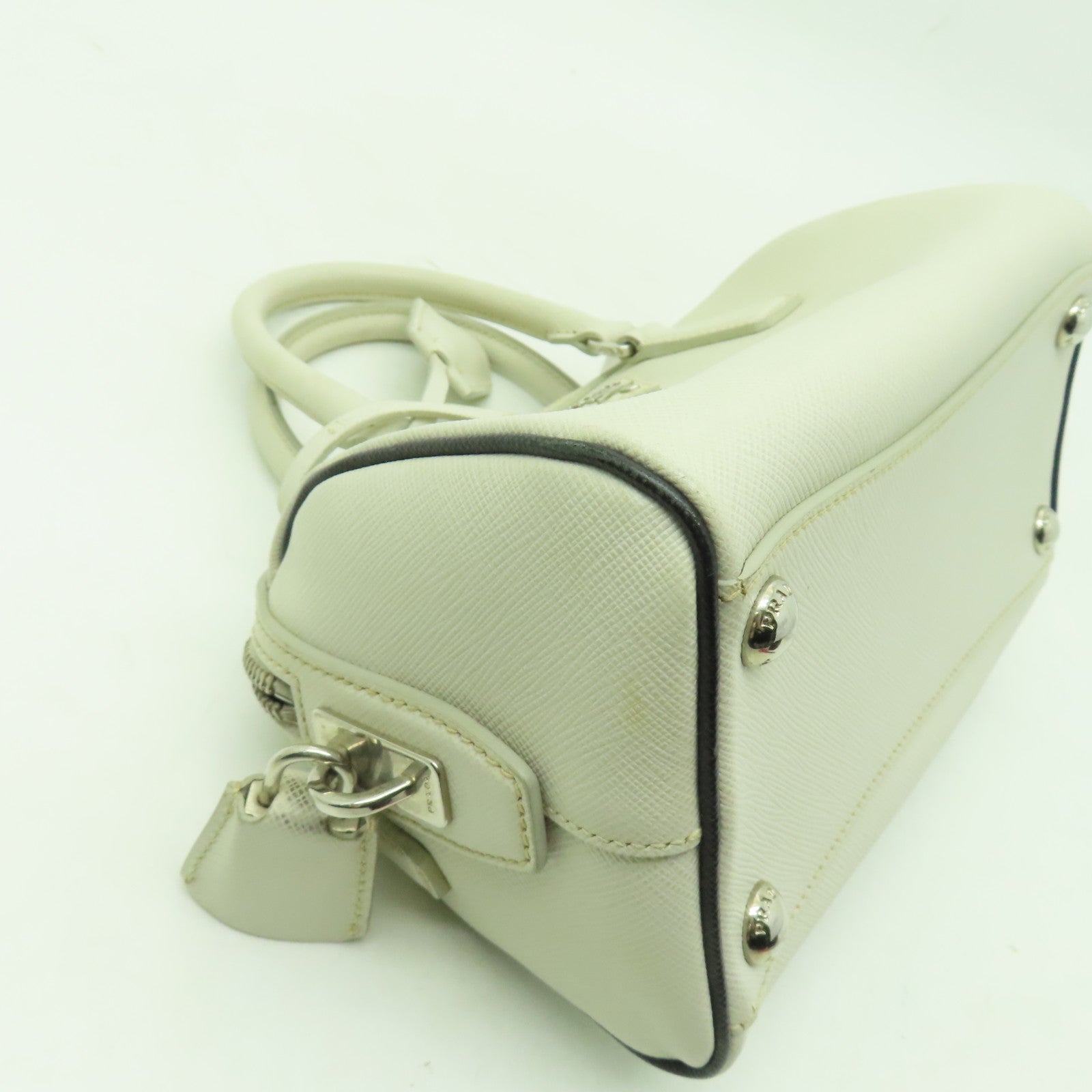 PRADA 牛皮皮革2 Way Shoulder銀扣手挽肩背兩用袋白色