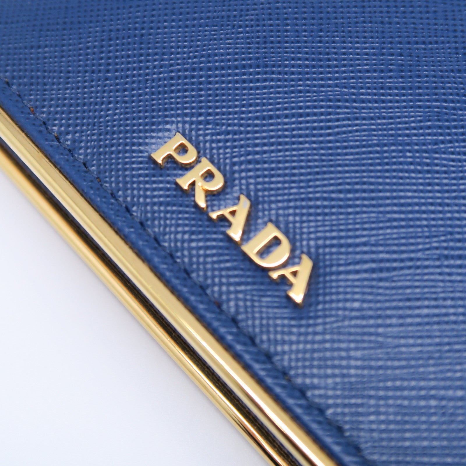 PRADA 【激減優惠】Saffiano皮革Bifold Wallet金扣錢包藍色