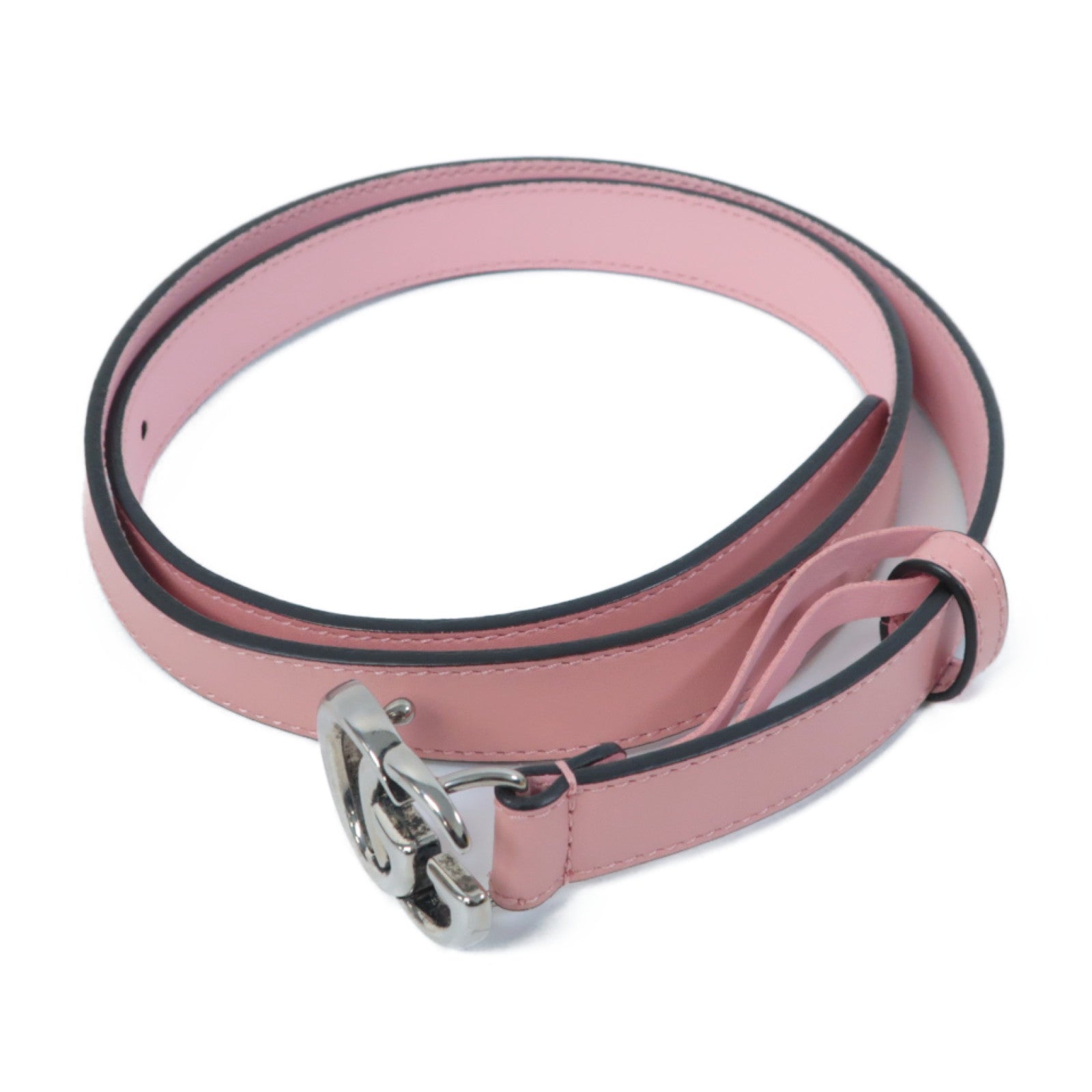 GUCCI 牛皮皮革Double G Buckle Belt銀扣皮帶粉紅色