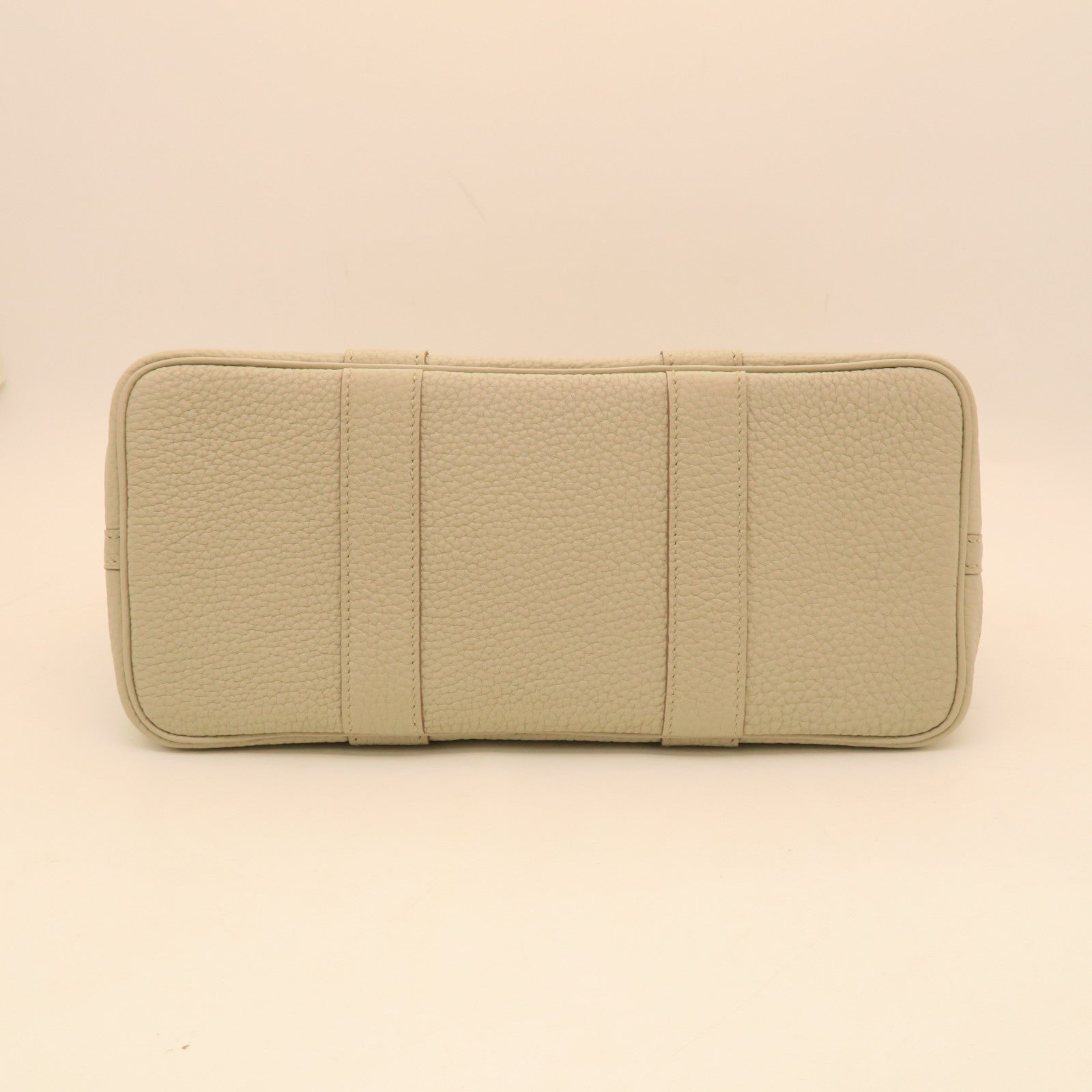 HERMES Leather/Canvas Garden File PM Silver Buckle Handle Bag Beige