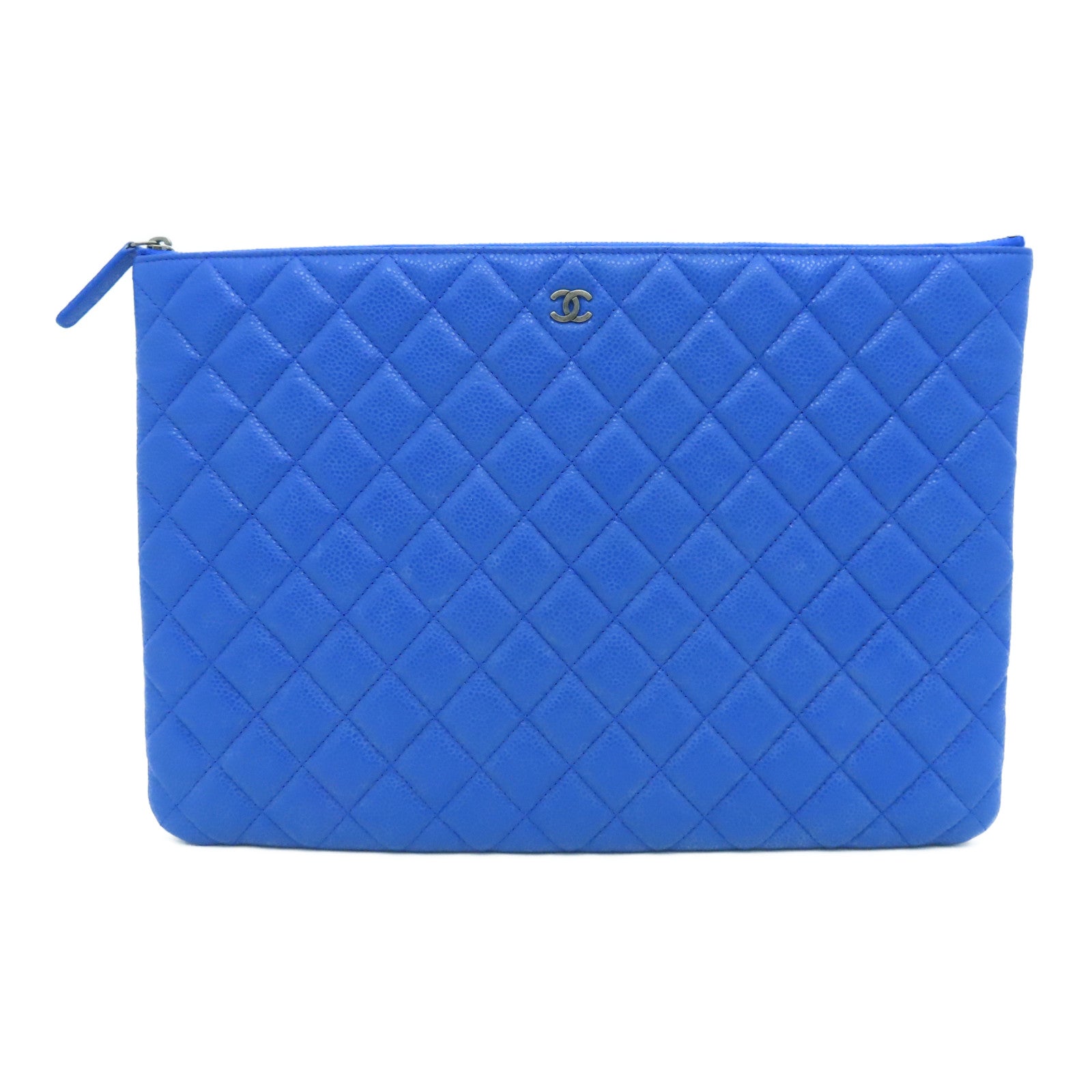 CHANEL 【激減優惠】牛皮皮革Pouch銀扣手拿包藍色