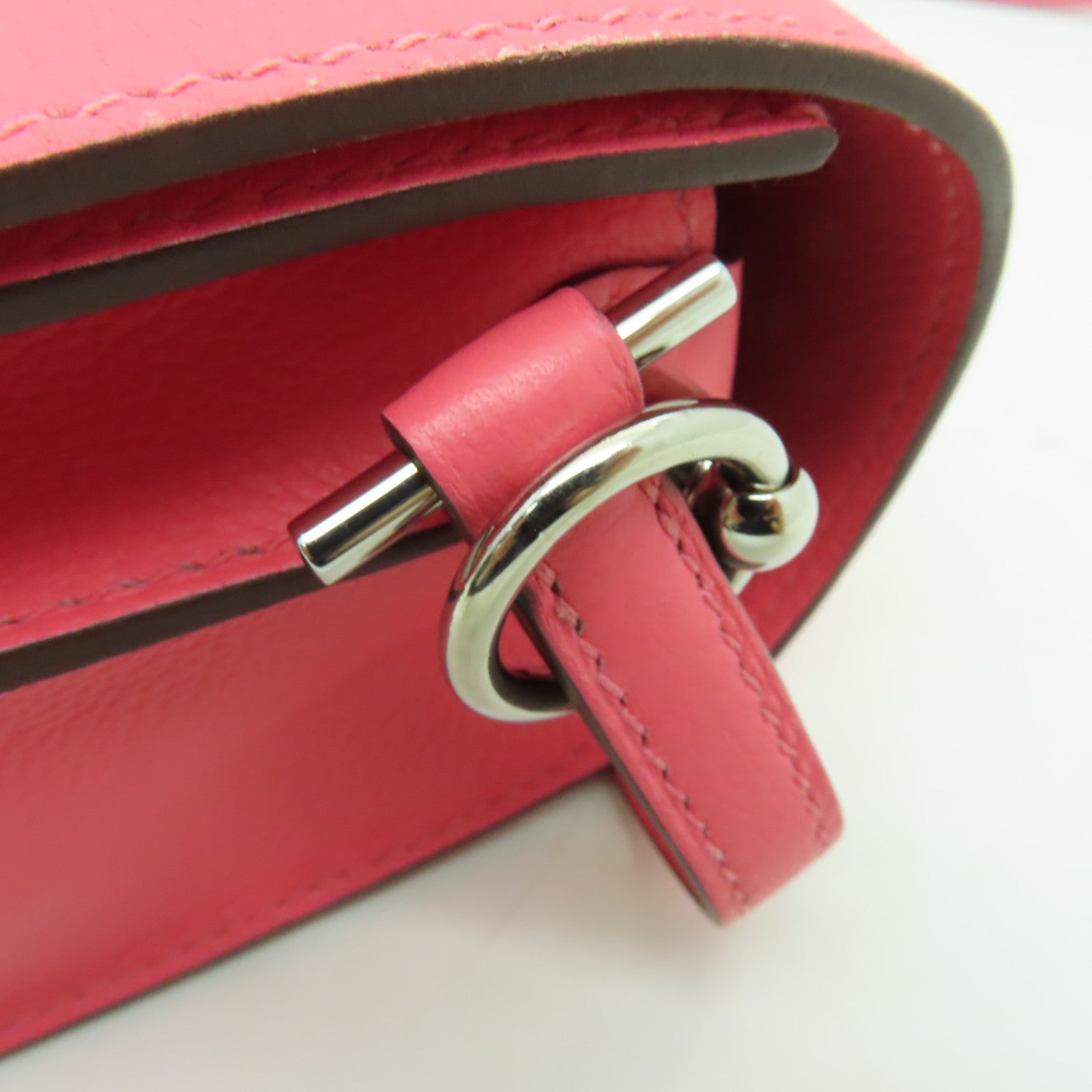 HERMES Evercolor皮革Mini Roulis銀扣肩背袋Rose Azalee/ Rouge H粉紅色