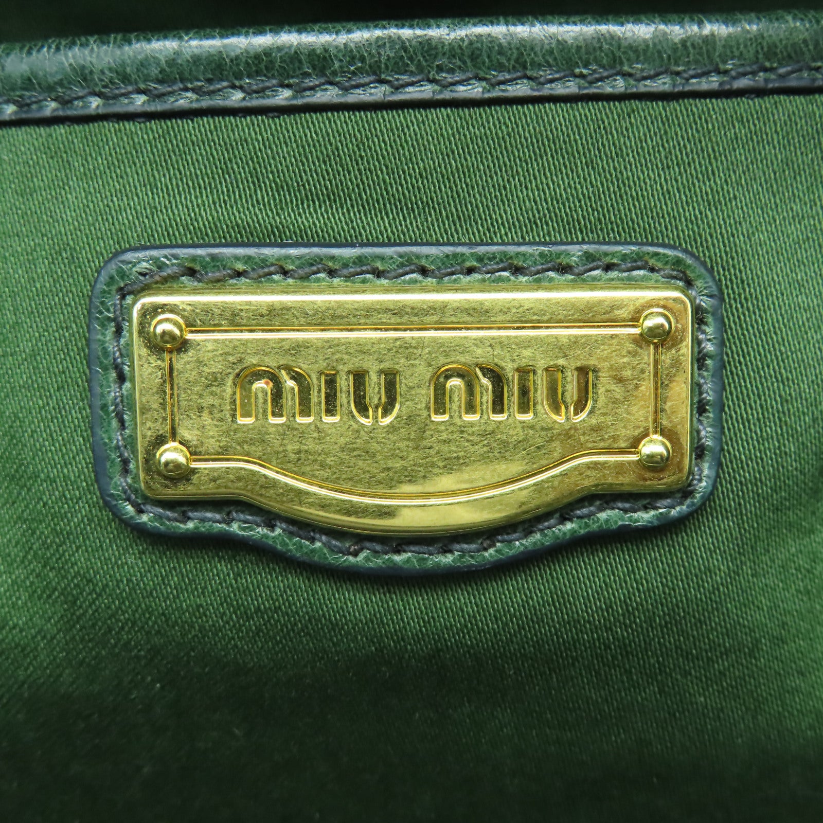 Miu Miu 牛皮皮革2 Way Shoulder金扣手挽肩背兩用袋綠色