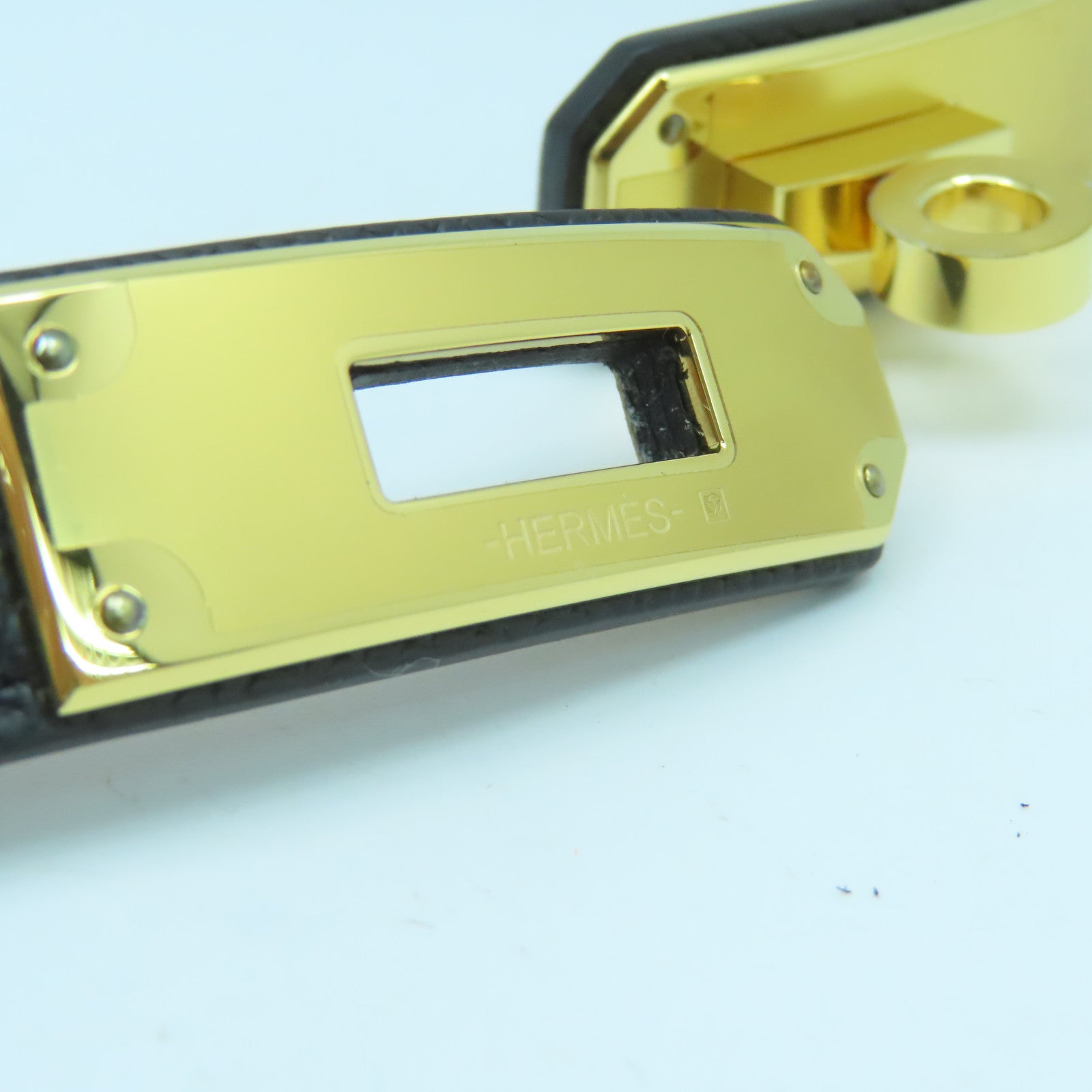 HERMES Epsom Leather Kelly Pocket 18 Belt Gold Buckle Belt Black