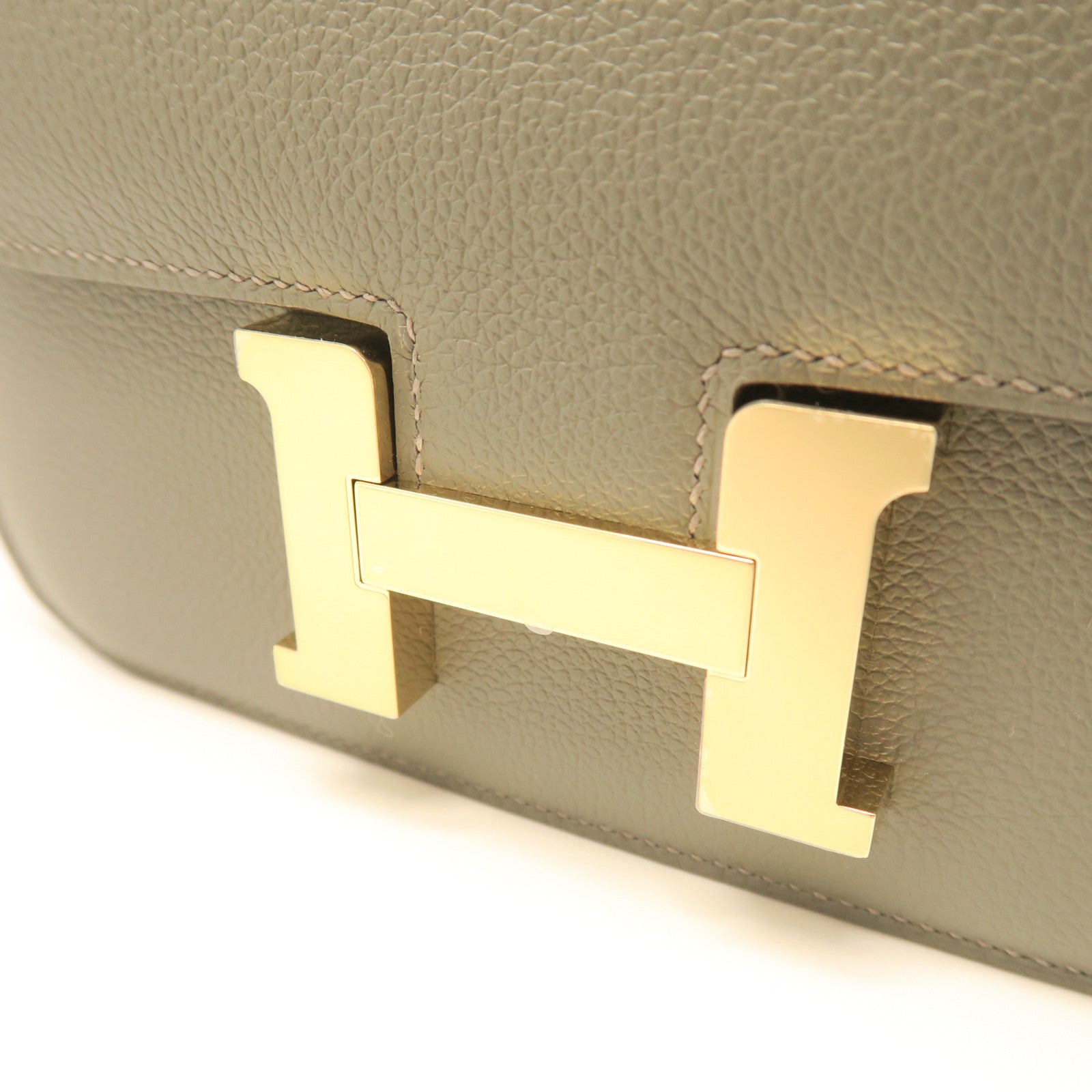 HERMES Veau Epsom Leather Constance Mini Gold Buckle Shoulder Bag Gray
