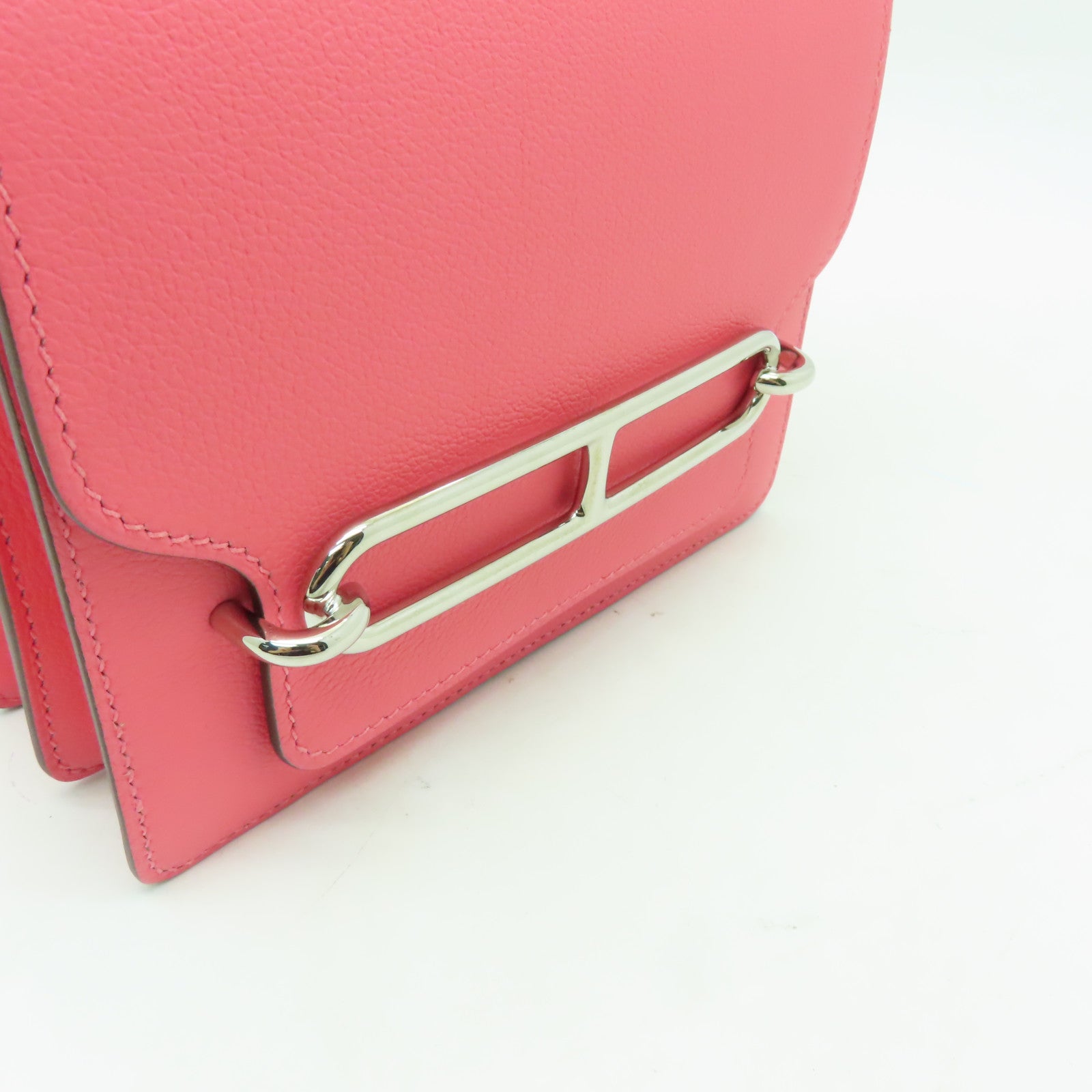 HERMES Evercolor皮革Mini Roulis銀扣肩背袋Rose Azalee/ Rouge H粉紅色