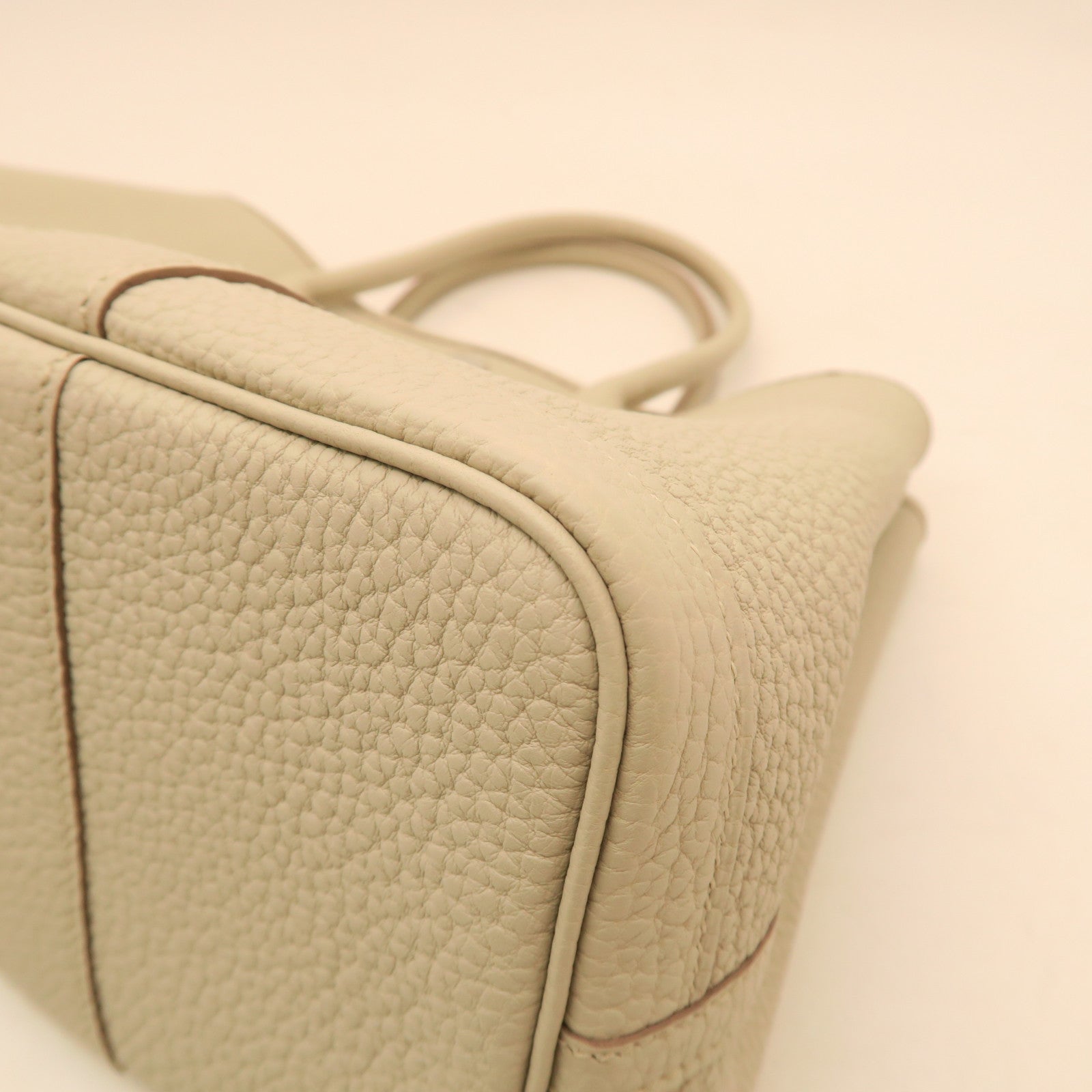 HERMES Leather/Canvas Garden File PM Silver Buckle Handle Bag Beige