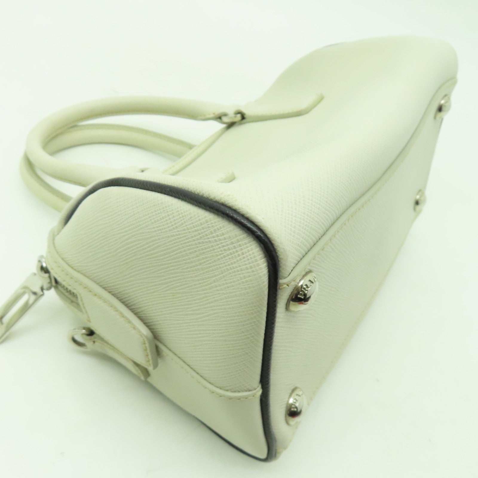 PRADA 牛皮皮革2 Way Shoulder銀扣手挽肩背兩用袋白色