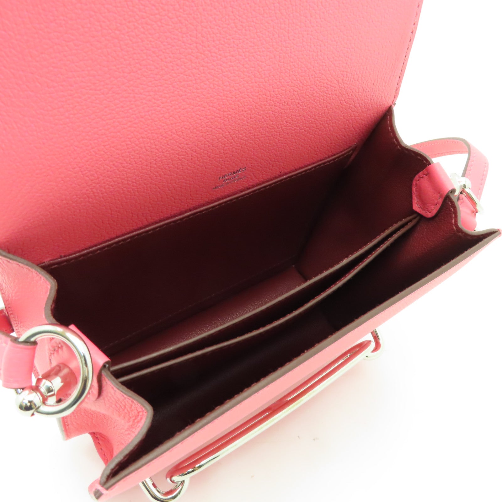 HERMES Evercolor皮革Mini Roulis銀扣肩背袋Rose Azalee/ Rouge H粉紅色