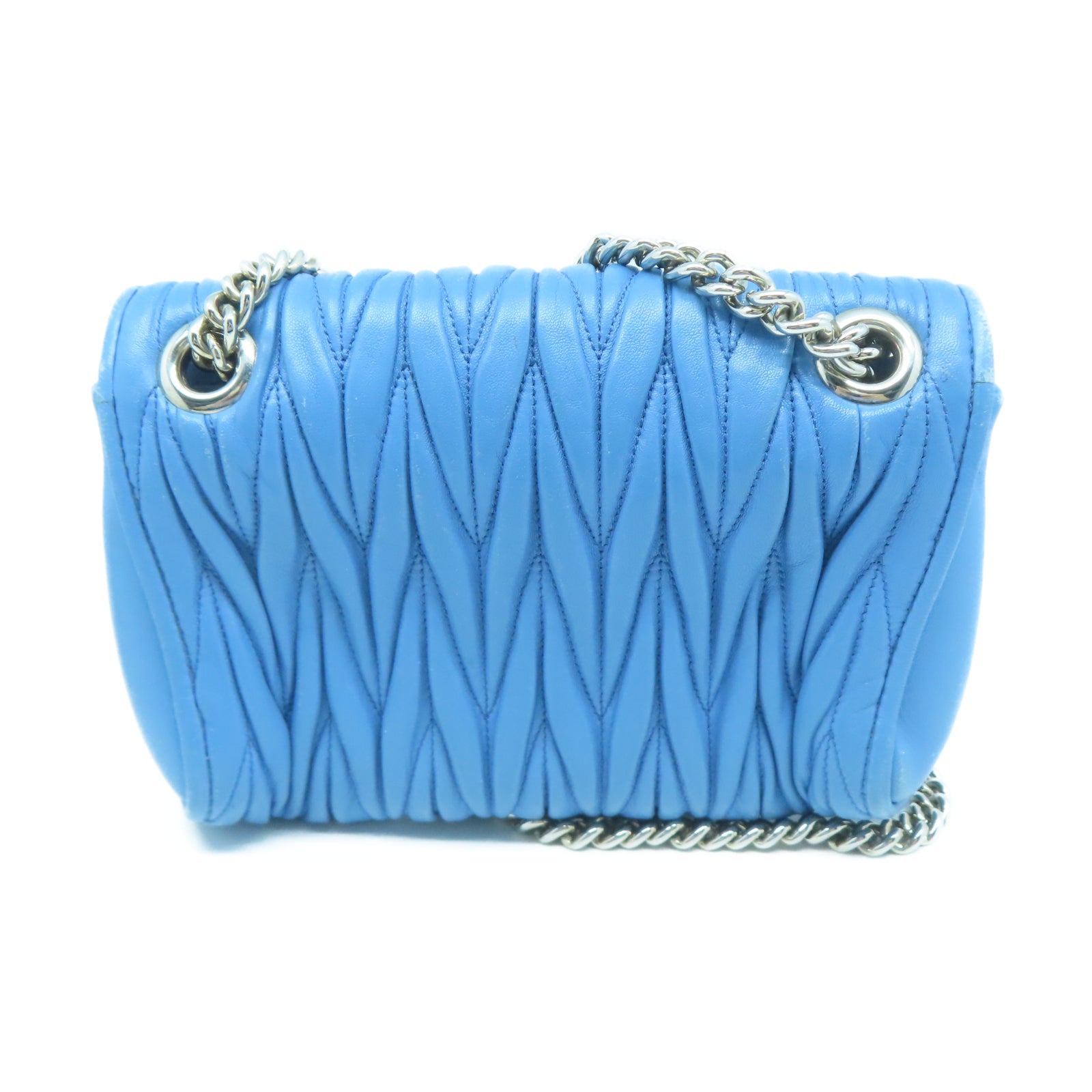 Miu Miu 羊皮皮革Chain Shoulder銀扣鏈帶肩背袋藍色