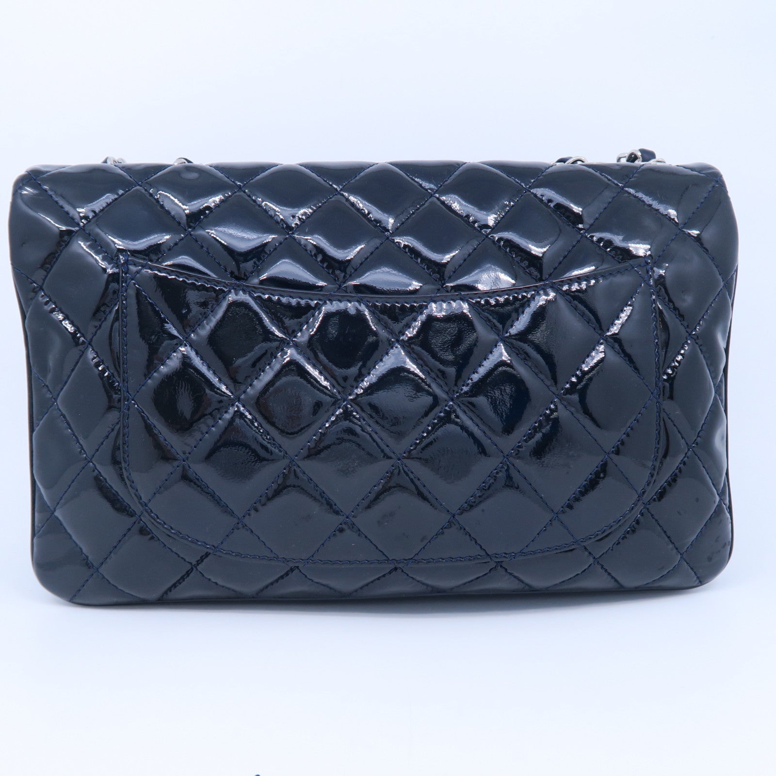 CHANEL 【激減優惠】菱格漆皮皮革Chain Shoulder銀扣鏈帶肩背袋藍色