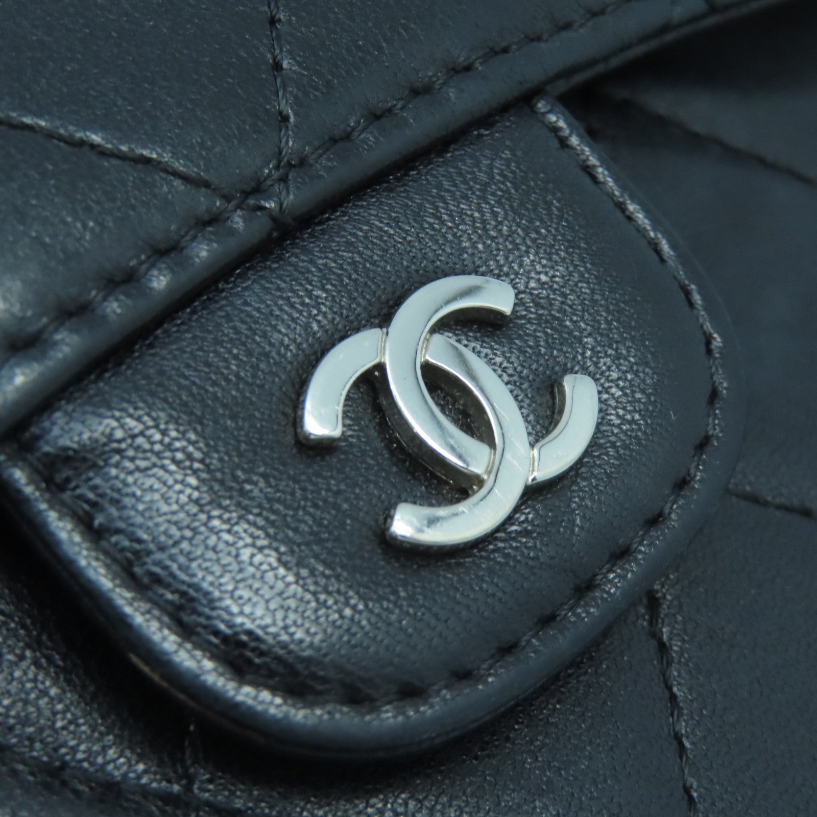 CHANEL rhombus sheepskin leather Long Wallet silver buckle long wallet black