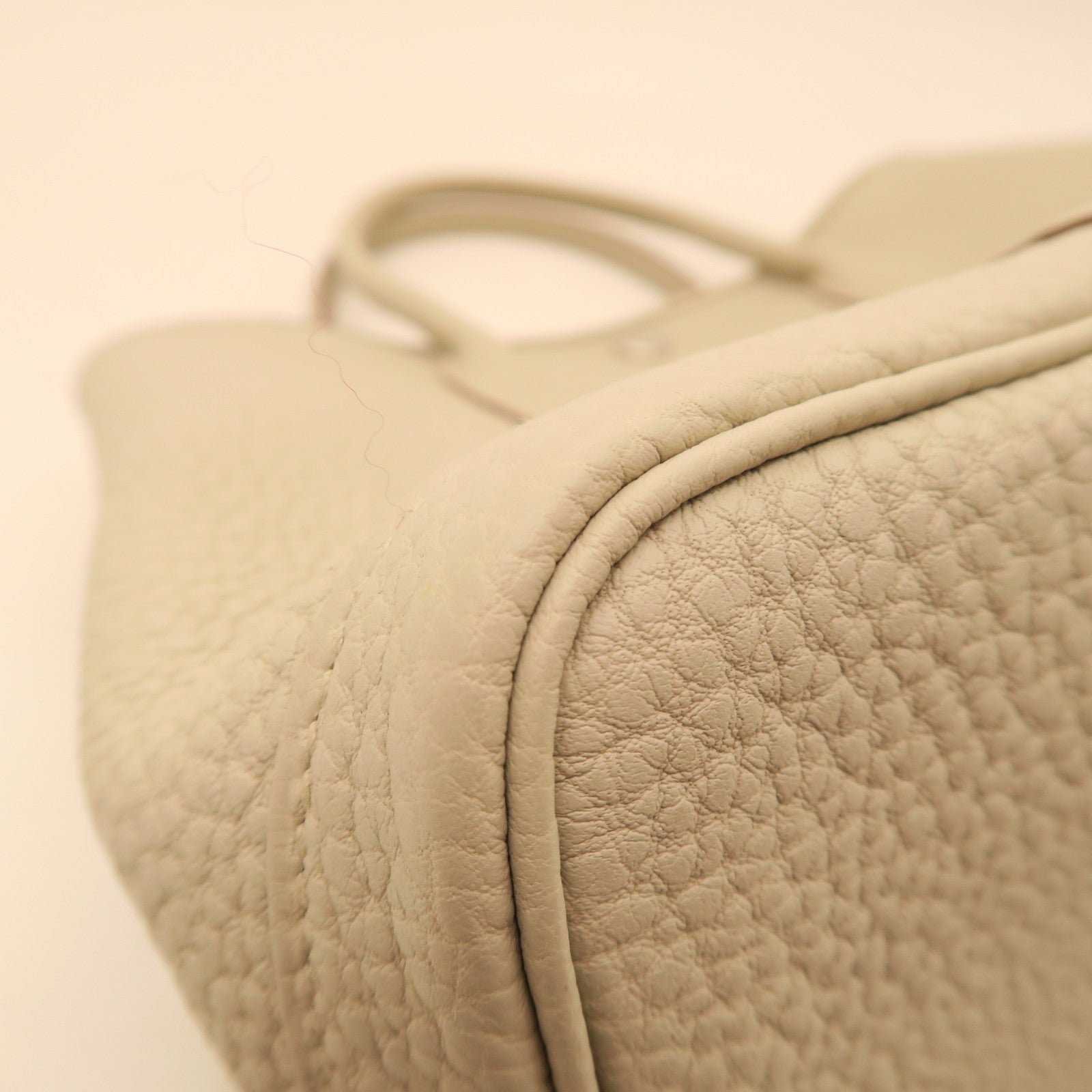 HERMES Leather/Canvas Garden File PM Silver Buckle Handle Bag Beige