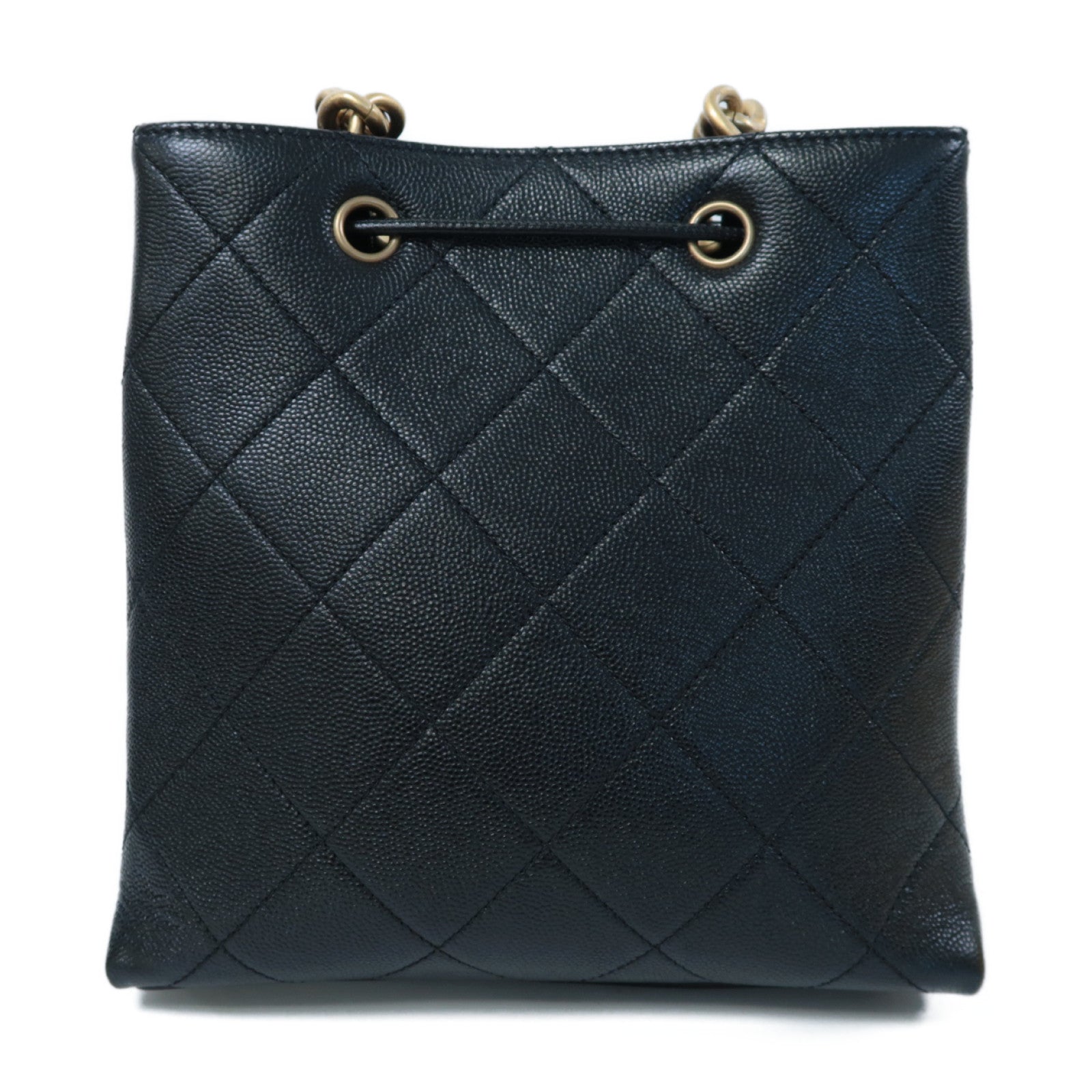 CHANEL 菱格牛皮皮革Chain Shoulder金扣鏈帶肩背袋黑色