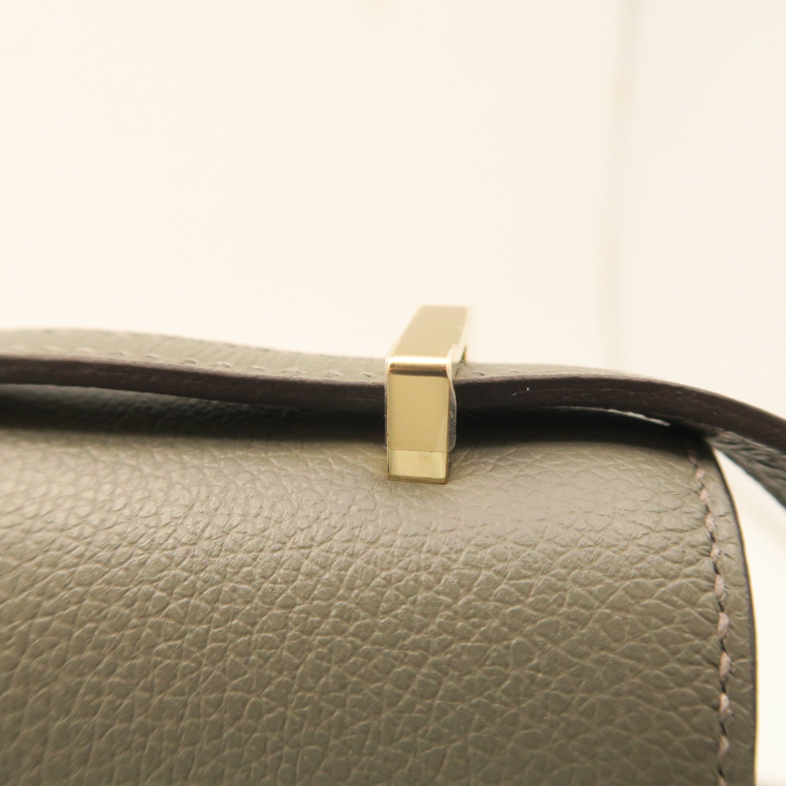 HERMES Veau Epsom Leather Constance Mini Gold Buckle Shoulder Bag Gray