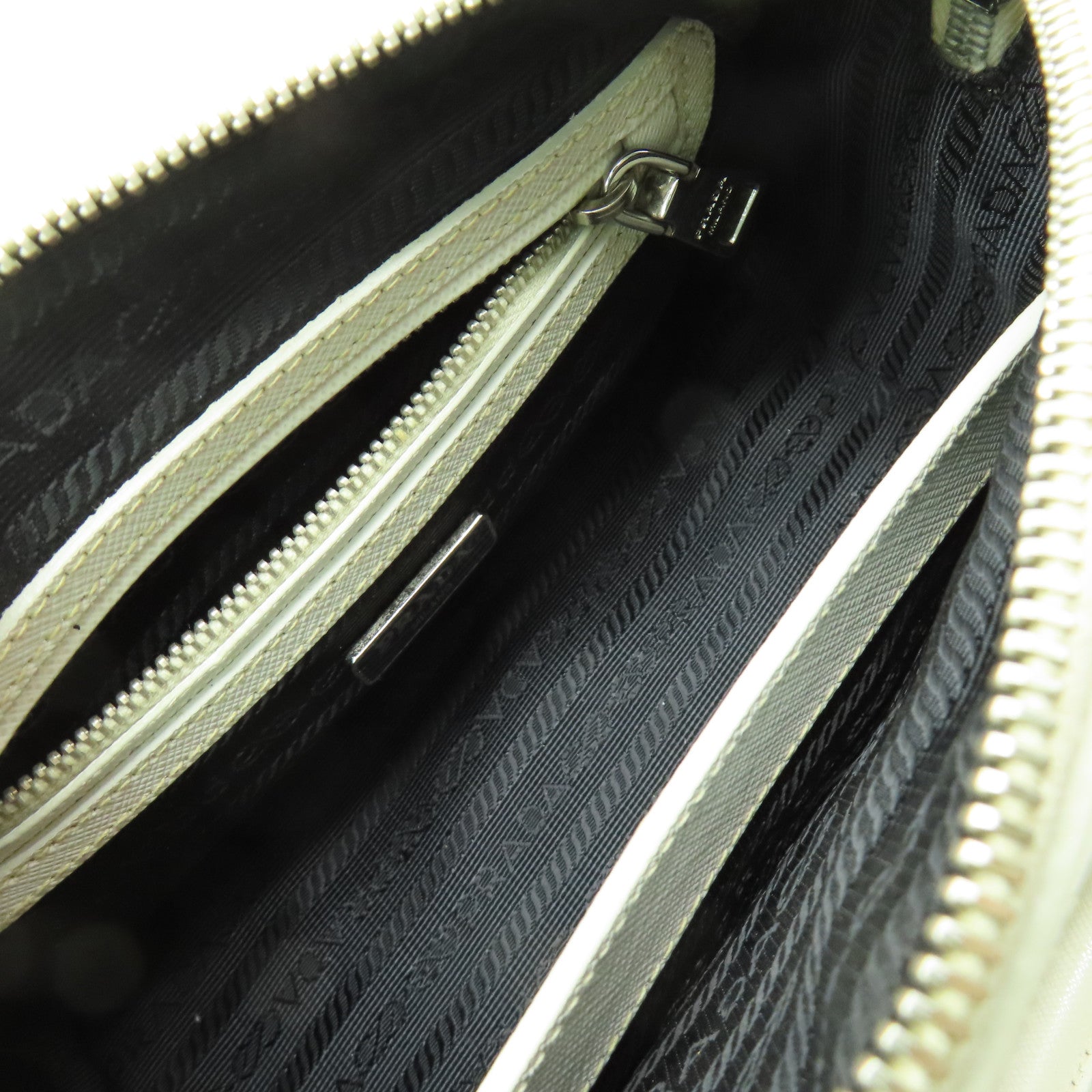 PRADA 牛皮皮革2 Way Shoulder銀扣手挽肩背兩用袋白色