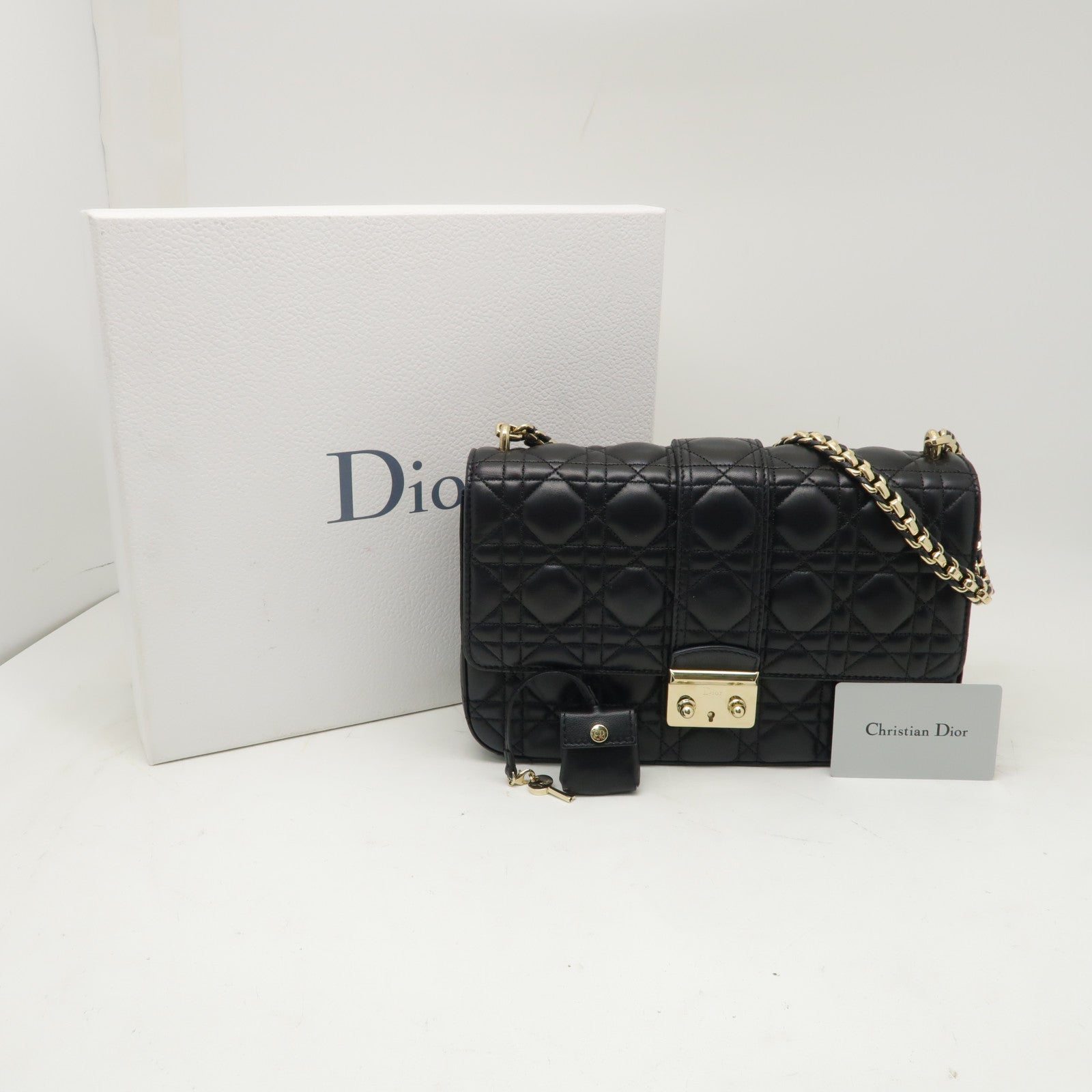 Dior 羊皮皮革Miss Dior金扣鏈帶肩背袋黒色
