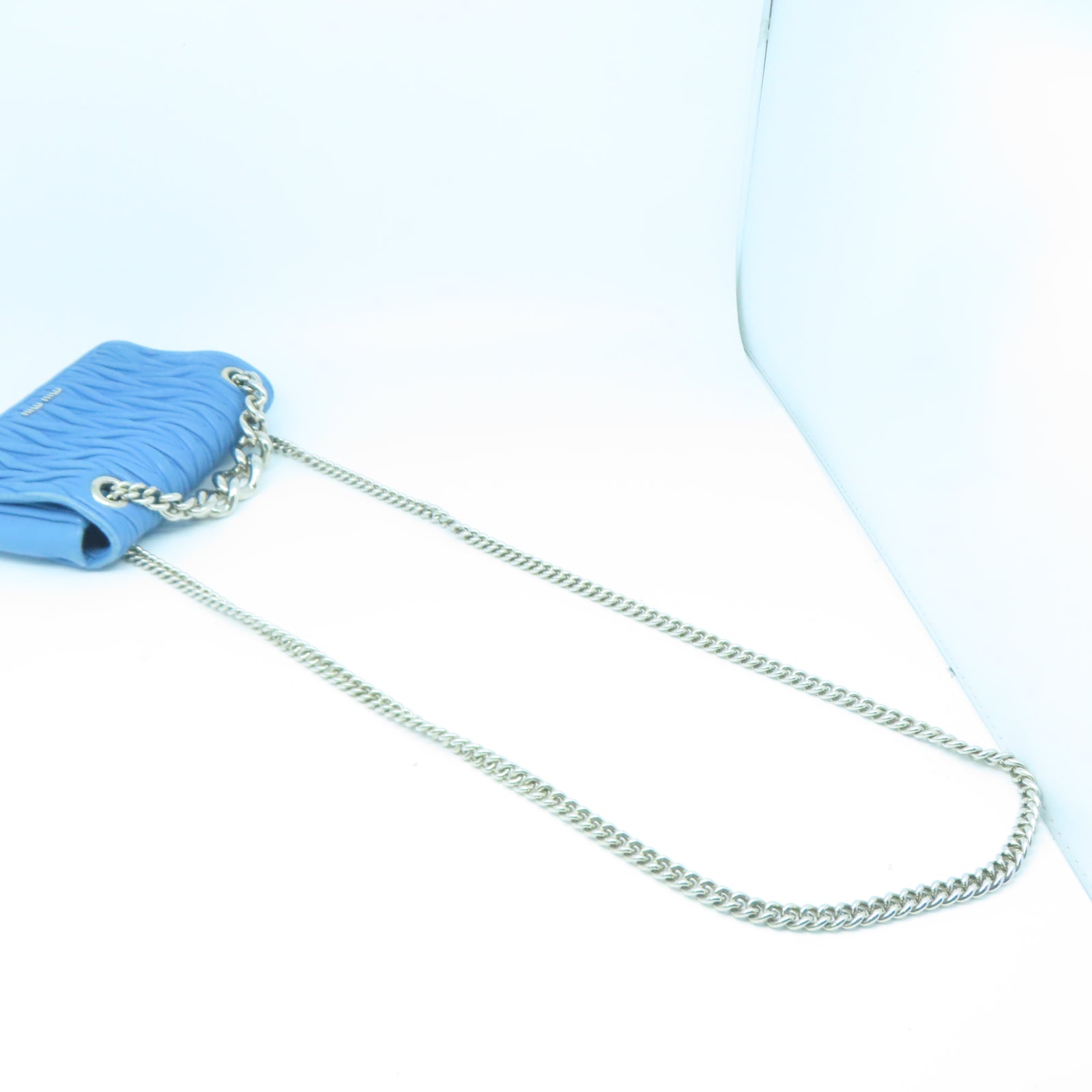 Miu Miu 羊皮皮革Chain Shoulder銀扣鏈帶肩背袋藍色