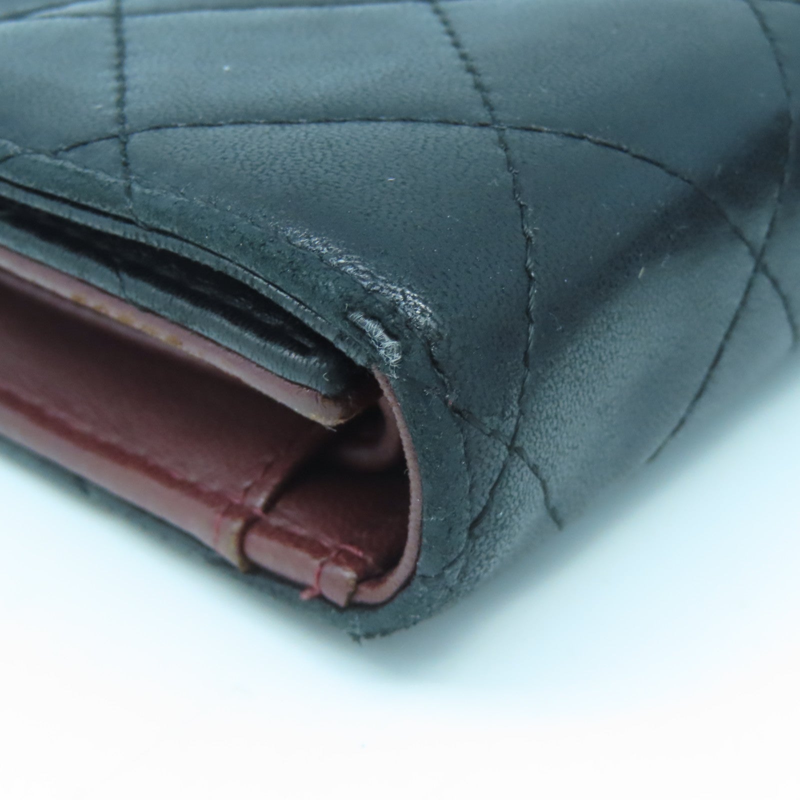 CHANEL rhombus sheepskin leather Long Wallet silver buckle long wallet black