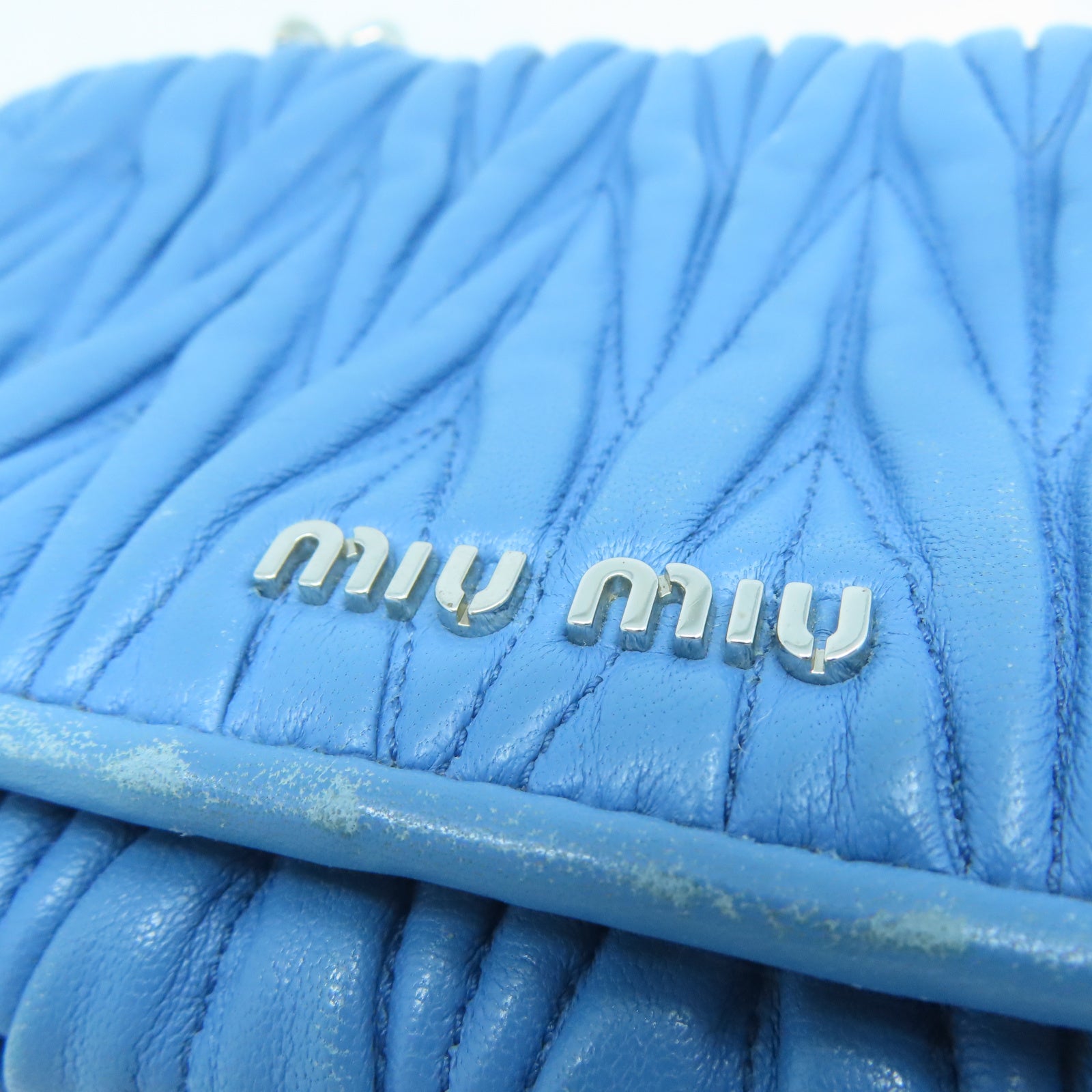 Miu Miu 羊皮皮革Chain Shoulder銀扣鏈帶肩背袋藍色