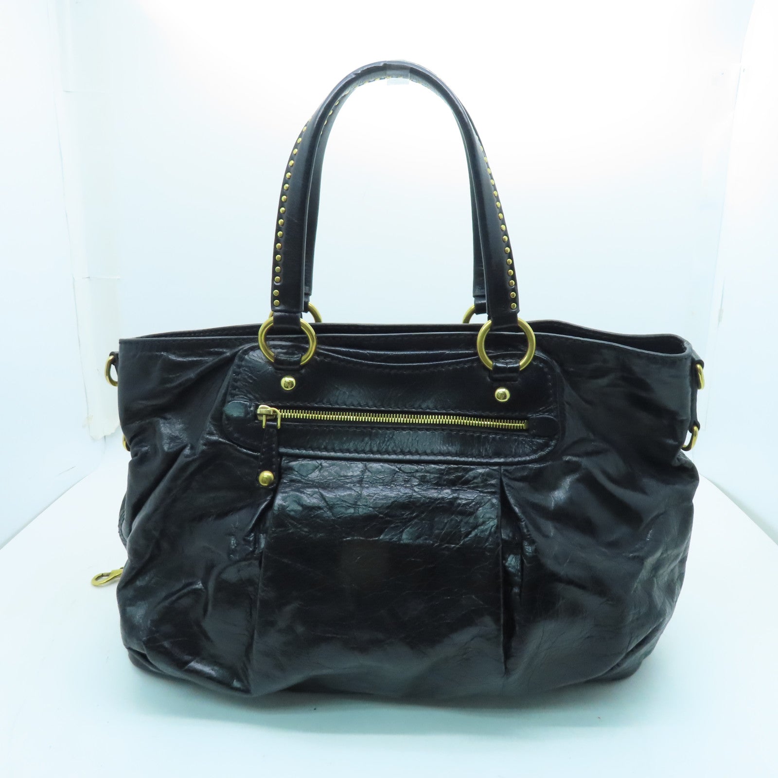 Miu Miu cowhide leather 2 Way Shoulder gold buckle handle shoulder bag black