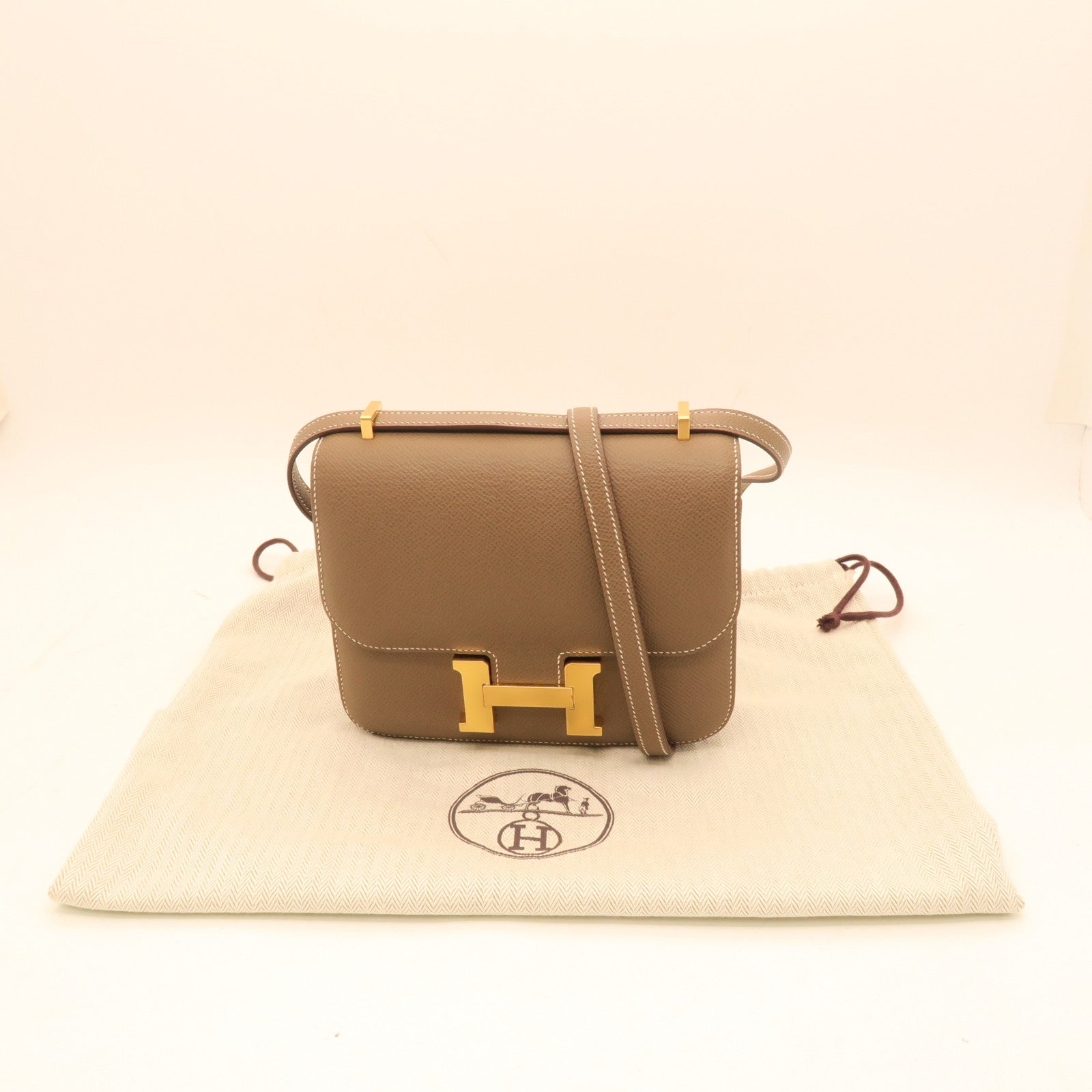 HERMES Veau Epsom Leather Constance Mini Gold Buckle Shoulder Bag Elephant Gray