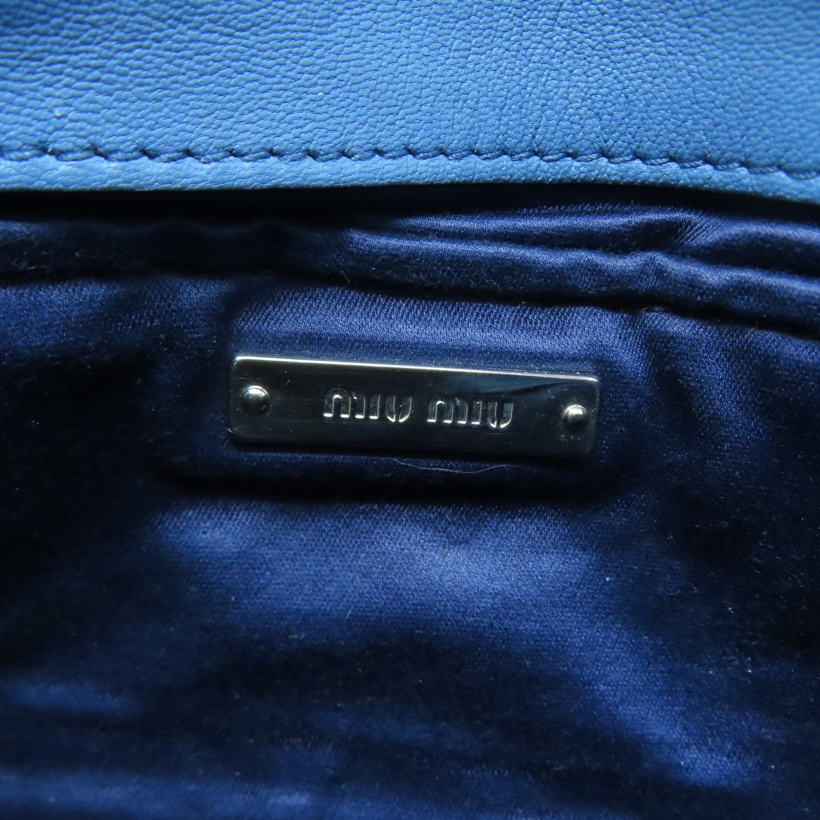 Miu Miu 羊皮皮革Chain Shoulder銀扣鏈帶肩背袋藍色