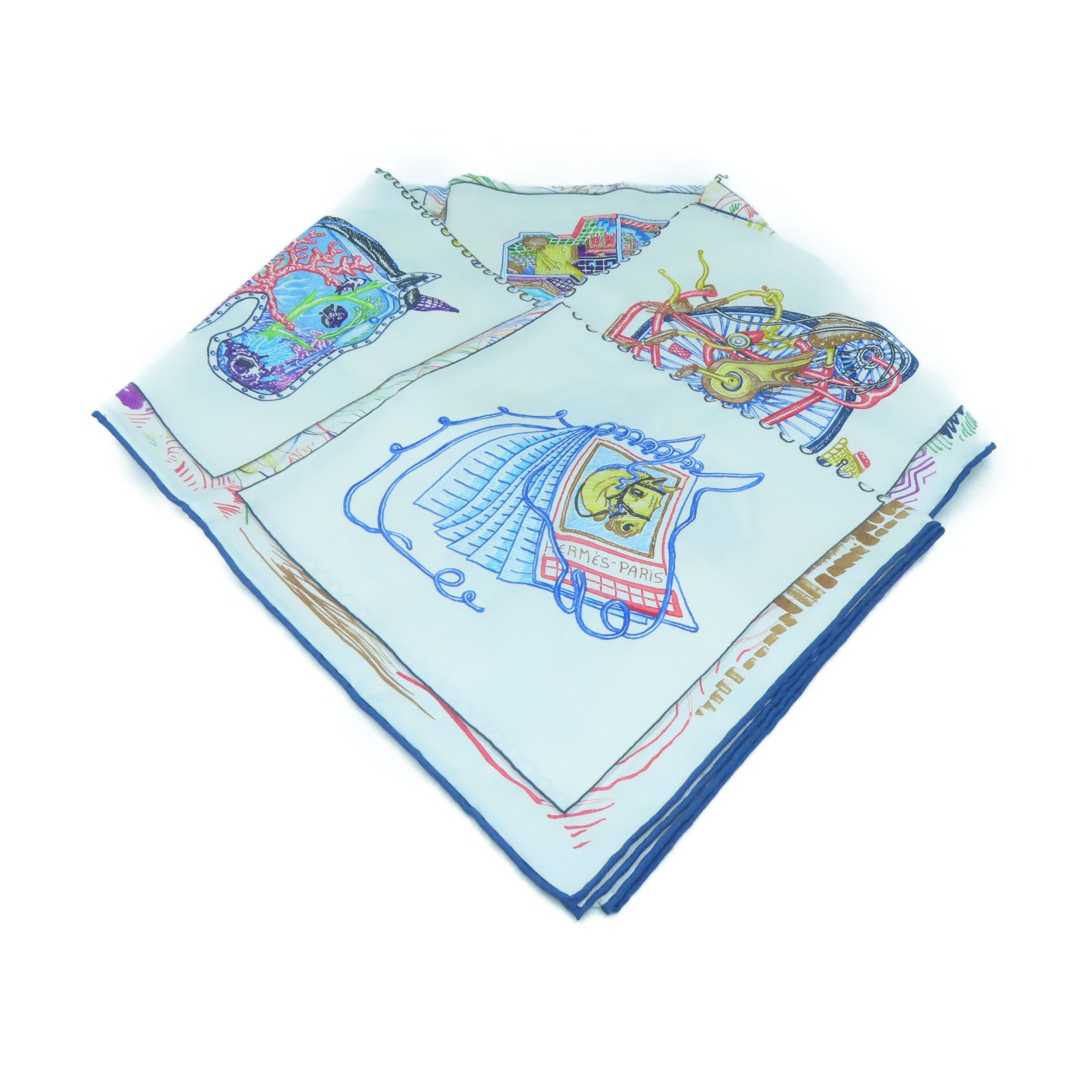 HERMES Silk 90X90 Scarf White/Blue
