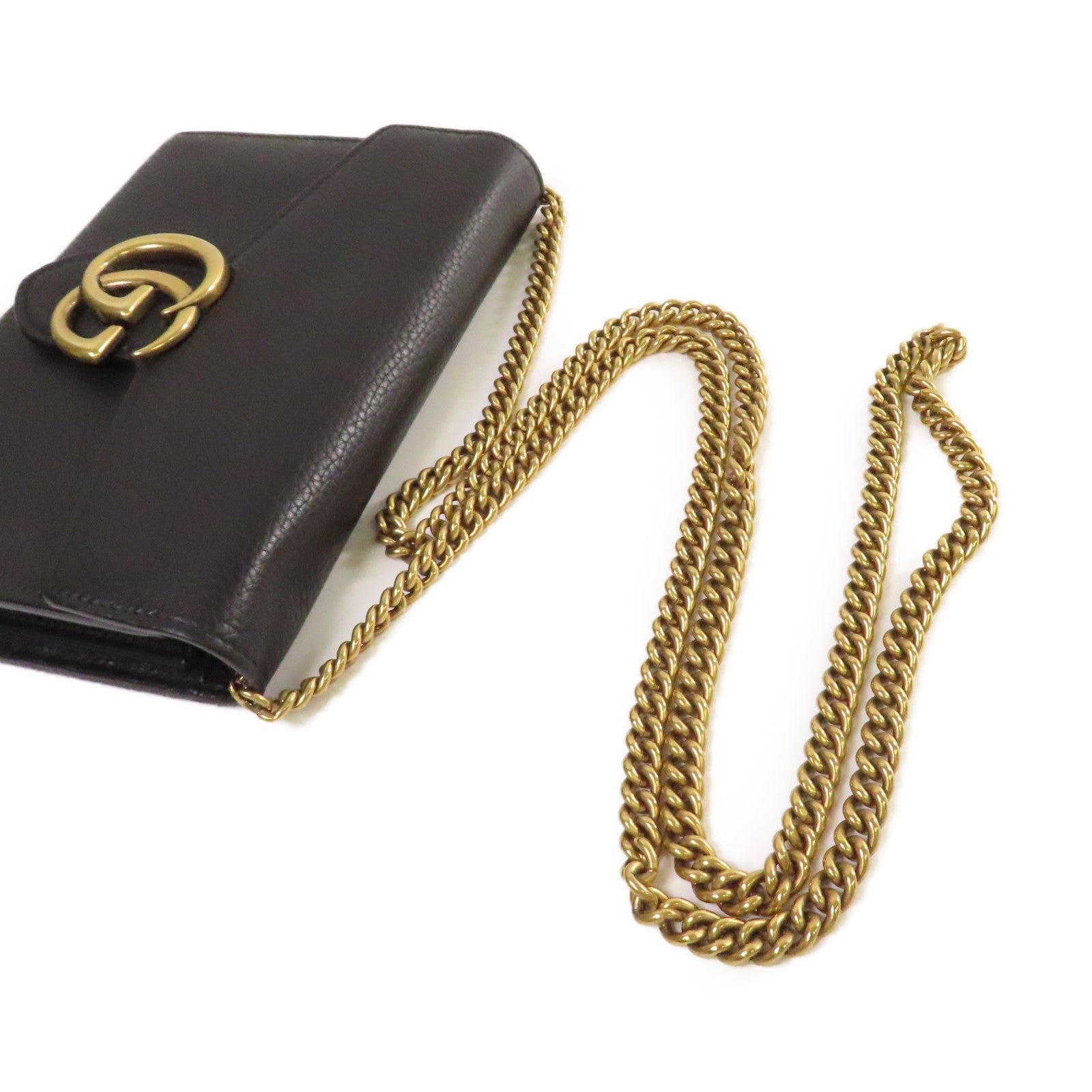 GUCCI 牛皮皮革GG Marmont Wallet On Chain Shoulder Bag金扣鏈帶肩背袋黑色