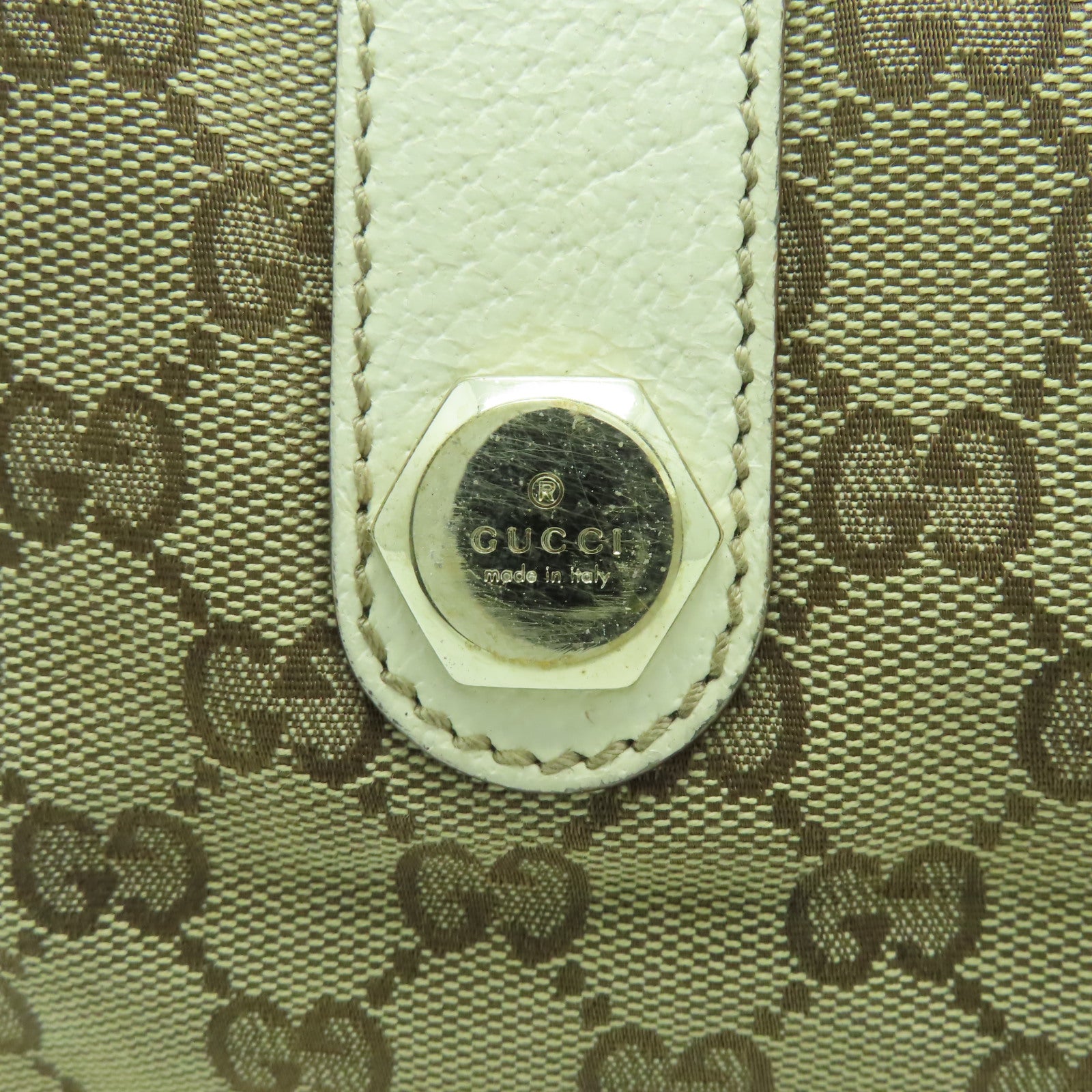 GUCCI 帆布Shoulder Bag金扣肩背袋啡色/白色
