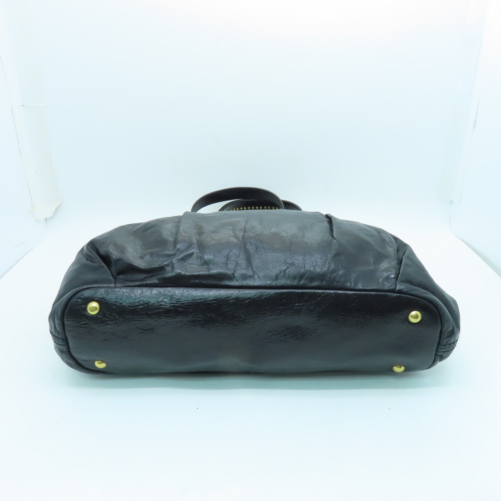 Miu Miu cowhide leather 2 Way Shoulder gold buckle handle shoulder bag black
