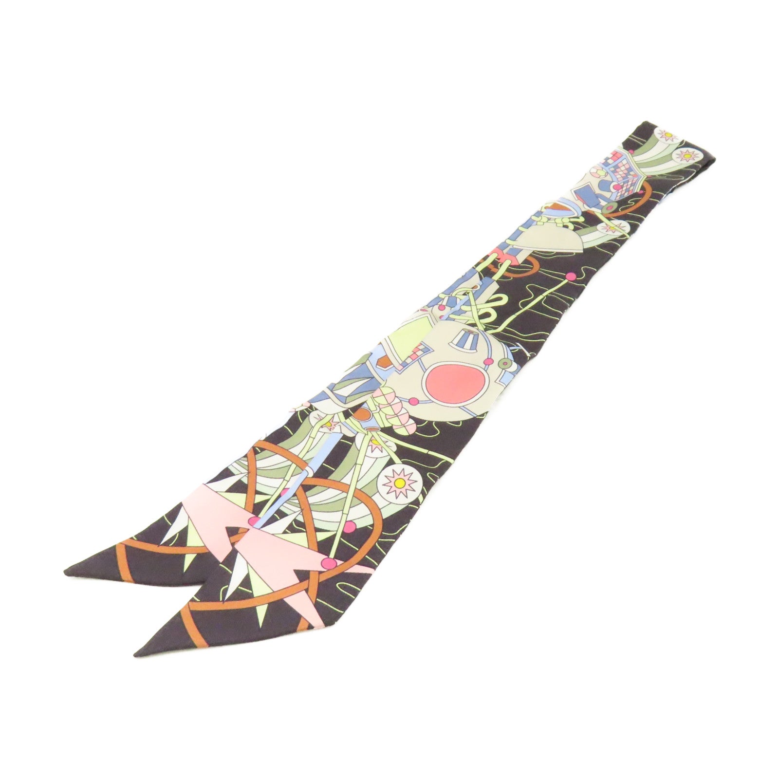 HERMES 【激減優惠】絲質Twilly Scarf絲巾黑色/粉紅色/彩色