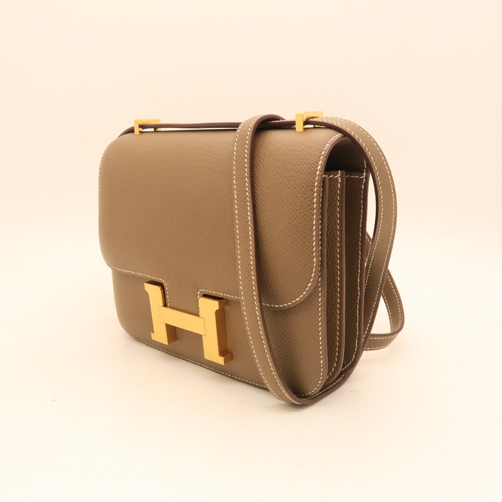 HERMES Veau Epsom Leather Constance Mini Gold Buckle Shoulder Bag Elephant Gray