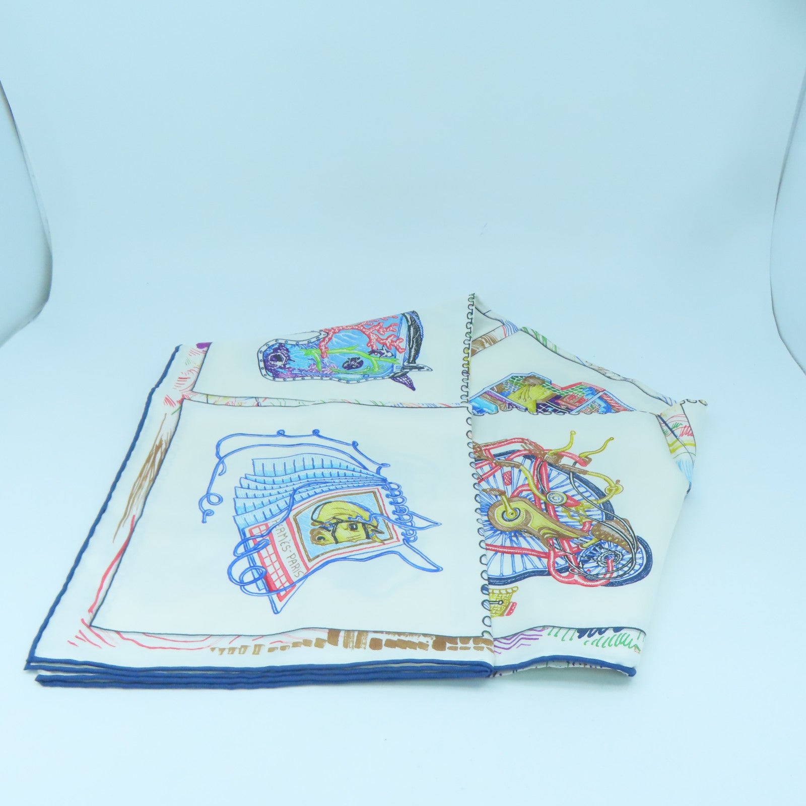 HERMES Silk 90X90 Scarf White/Blue