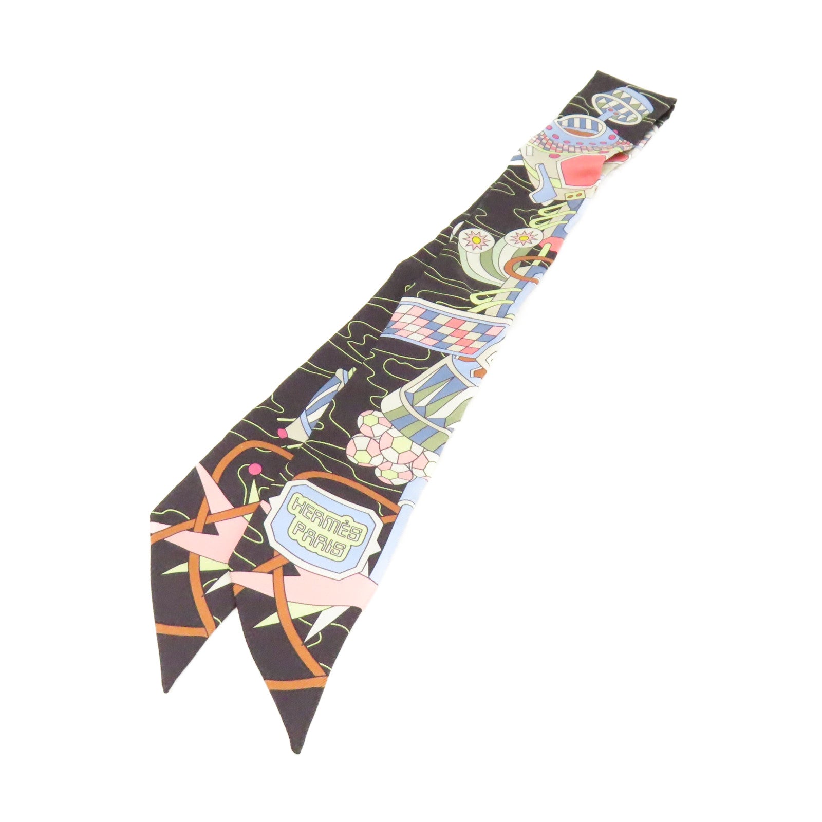 HERMES 【激減優惠】絲質Twilly Scarf絲巾黑色/粉紅色/彩色