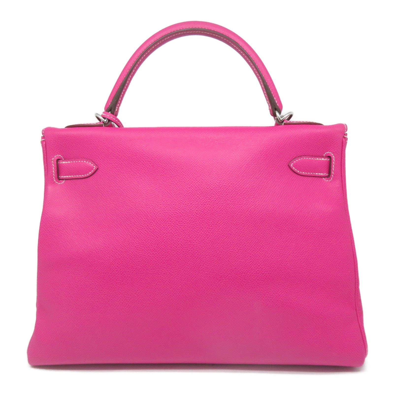 HERMES Epsom皮革Kelly 32银扣手挽肩背两用袋Tosca萤光桃红