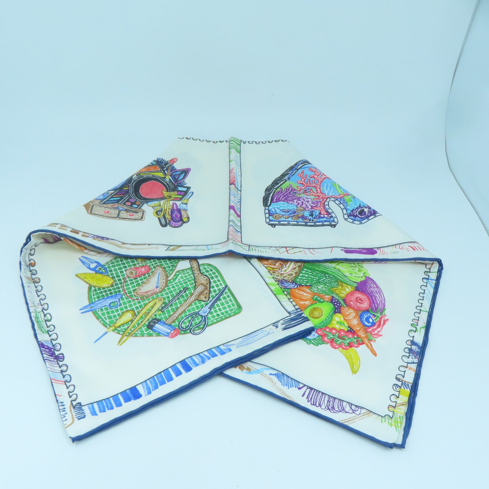 HERMES Silk 90X90 Scarf White/Blue