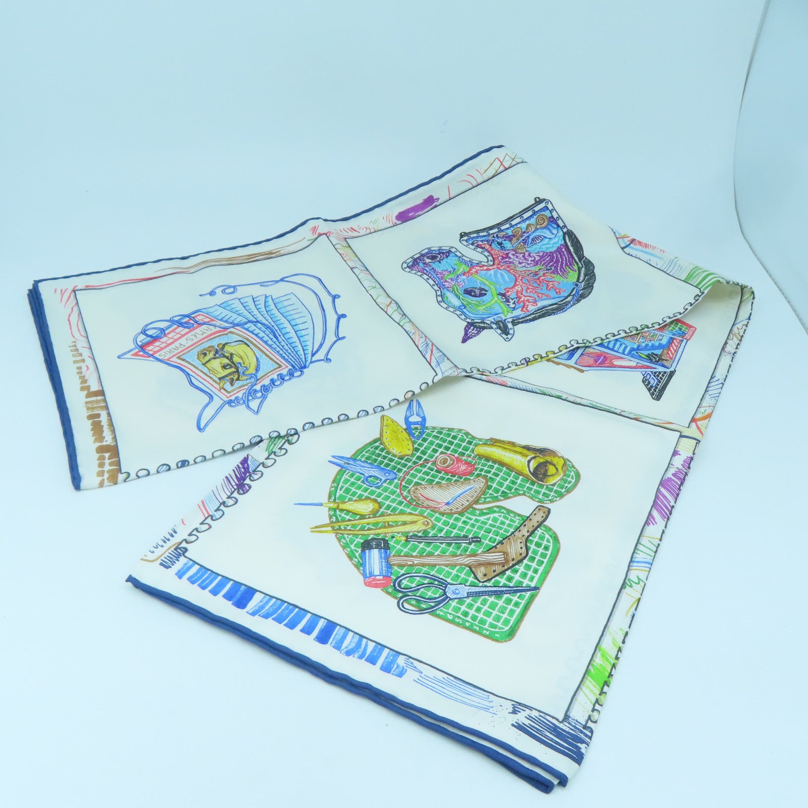 HERMES Silk 90X90 Scarf White/Blue