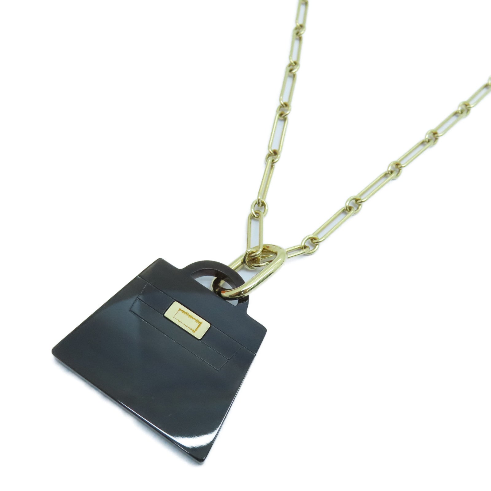 HERMES 水牛角/金屬Amulette Necklace項鍊金扣黑色