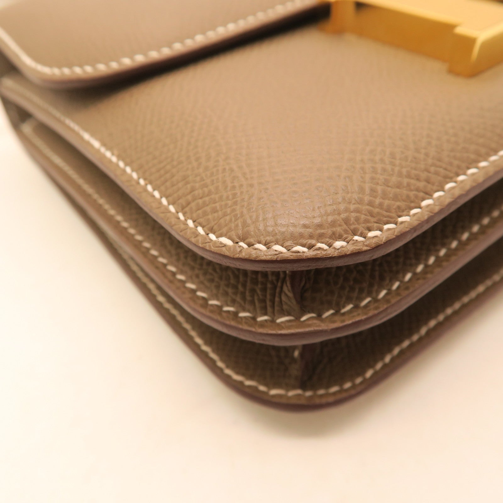 HERMES Veau Epsom Leather Constance Mini Gold Buckle Shoulder Bag Elephant Gray