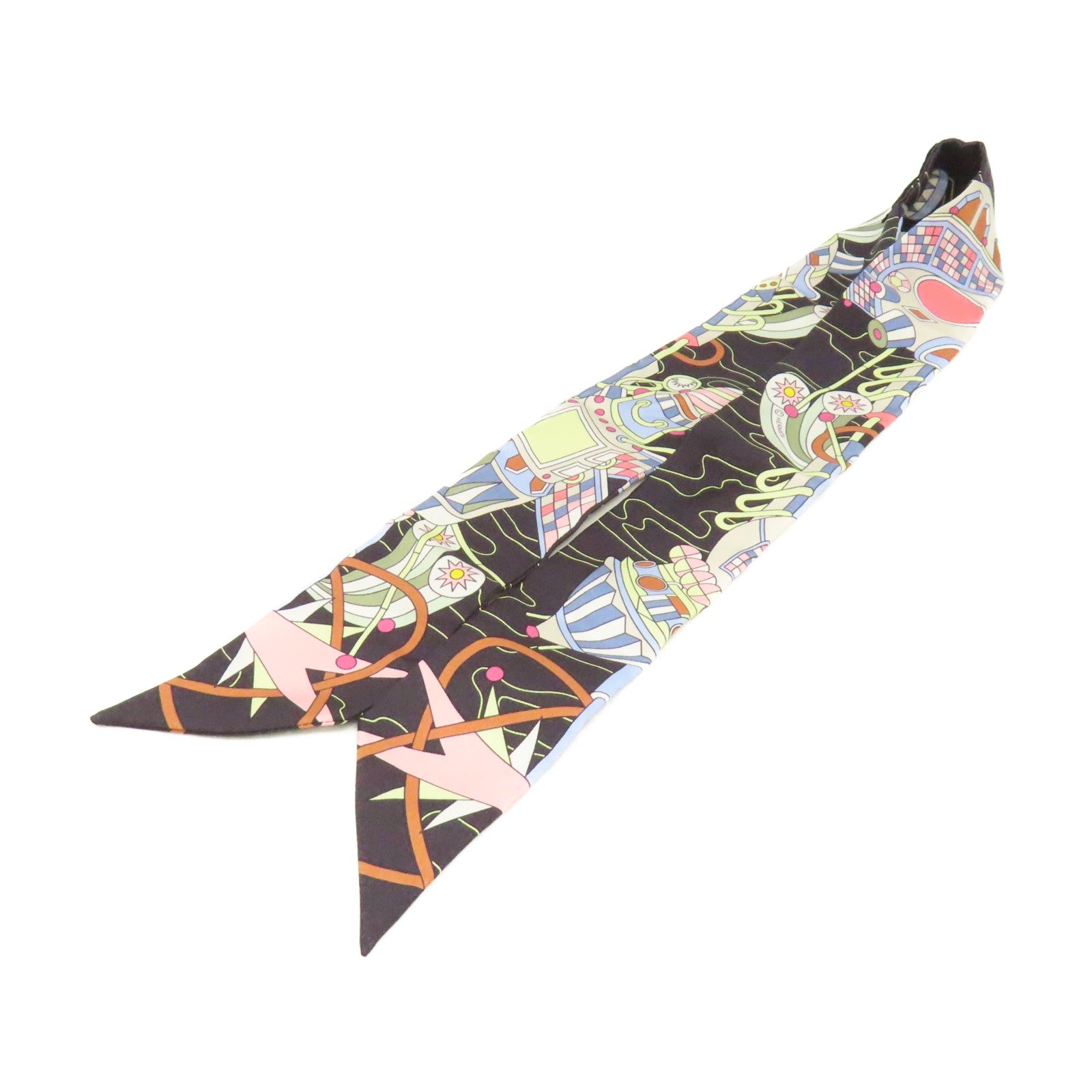HERMES 【激減優惠】絲質Twilly Scarf絲巾黑色/粉紅色/彩色