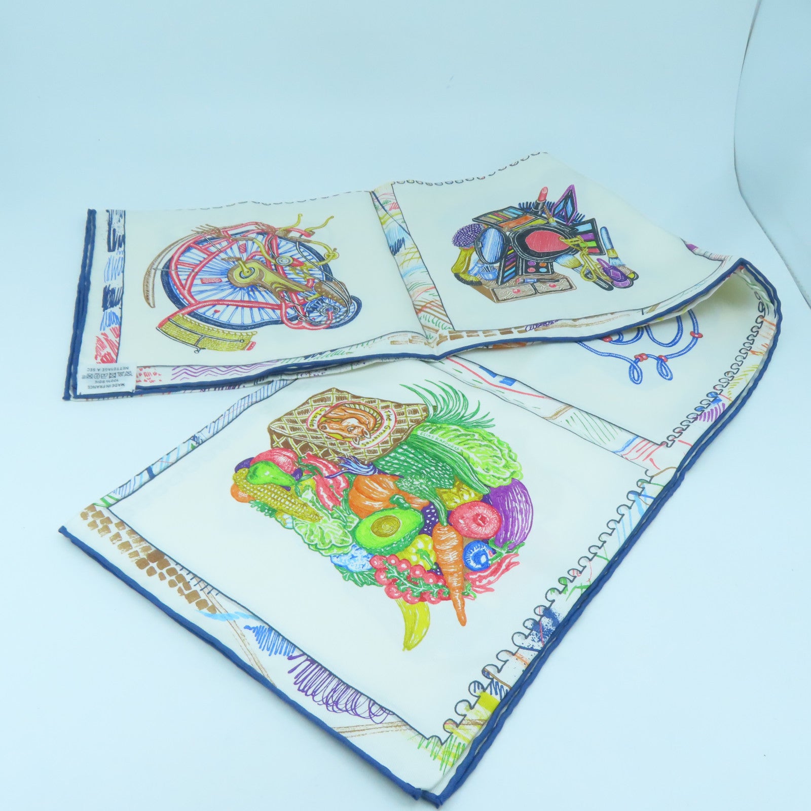 HERMES Silk 90X90 Scarf White/Blue