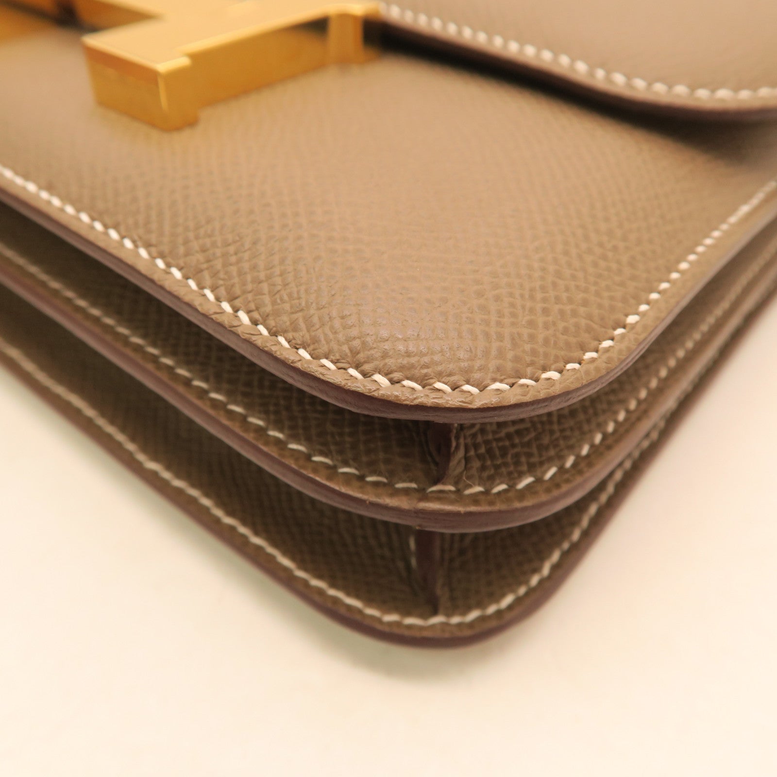HERMES Veau Epsom Leather Constance Mini Gold Buckle Shoulder Bag Elephant Gray