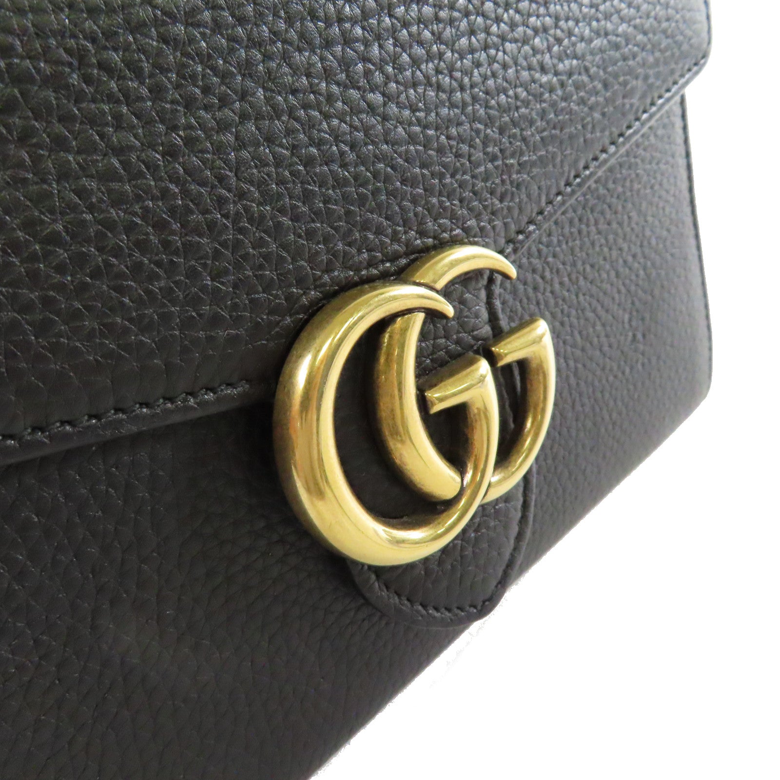 GUCCI 牛皮皮革GG Marmont Wallet On Chain Shoulder Bag金扣鏈帶肩背袋黑色