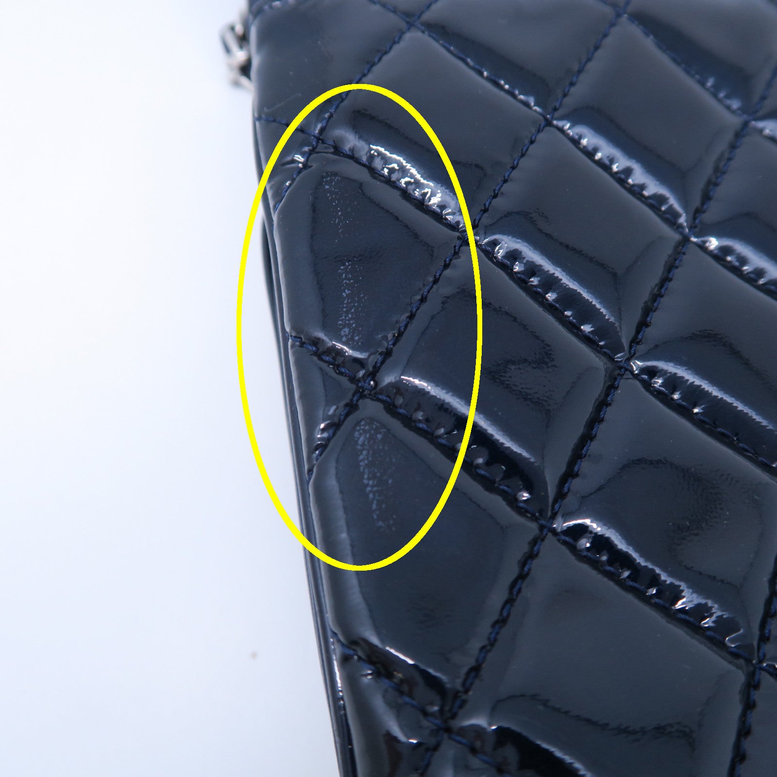 CHANEL 【激減優惠】菱格漆皮皮革Chain Shoulder銀扣鏈帶肩背袋藍色