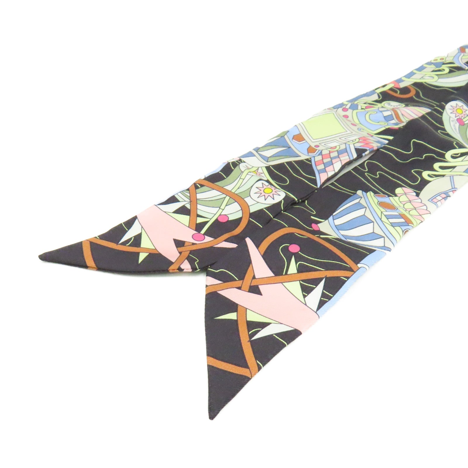 HERMES 【激減優惠】絲質Twilly Scarf絲巾黑色/粉紅色/彩色