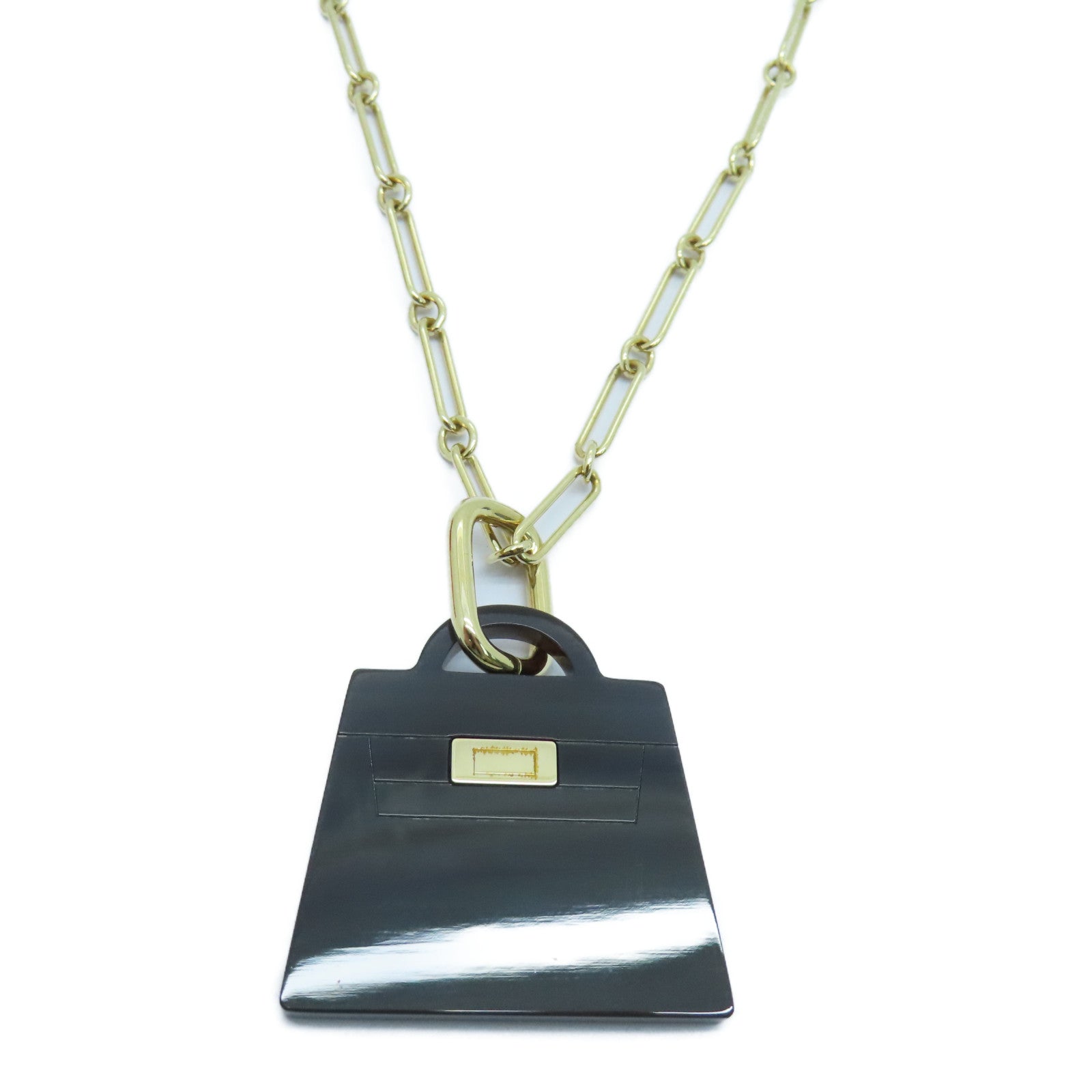 HERMES 水牛角/金屬Amulette Necklace項鍊金扣黑色