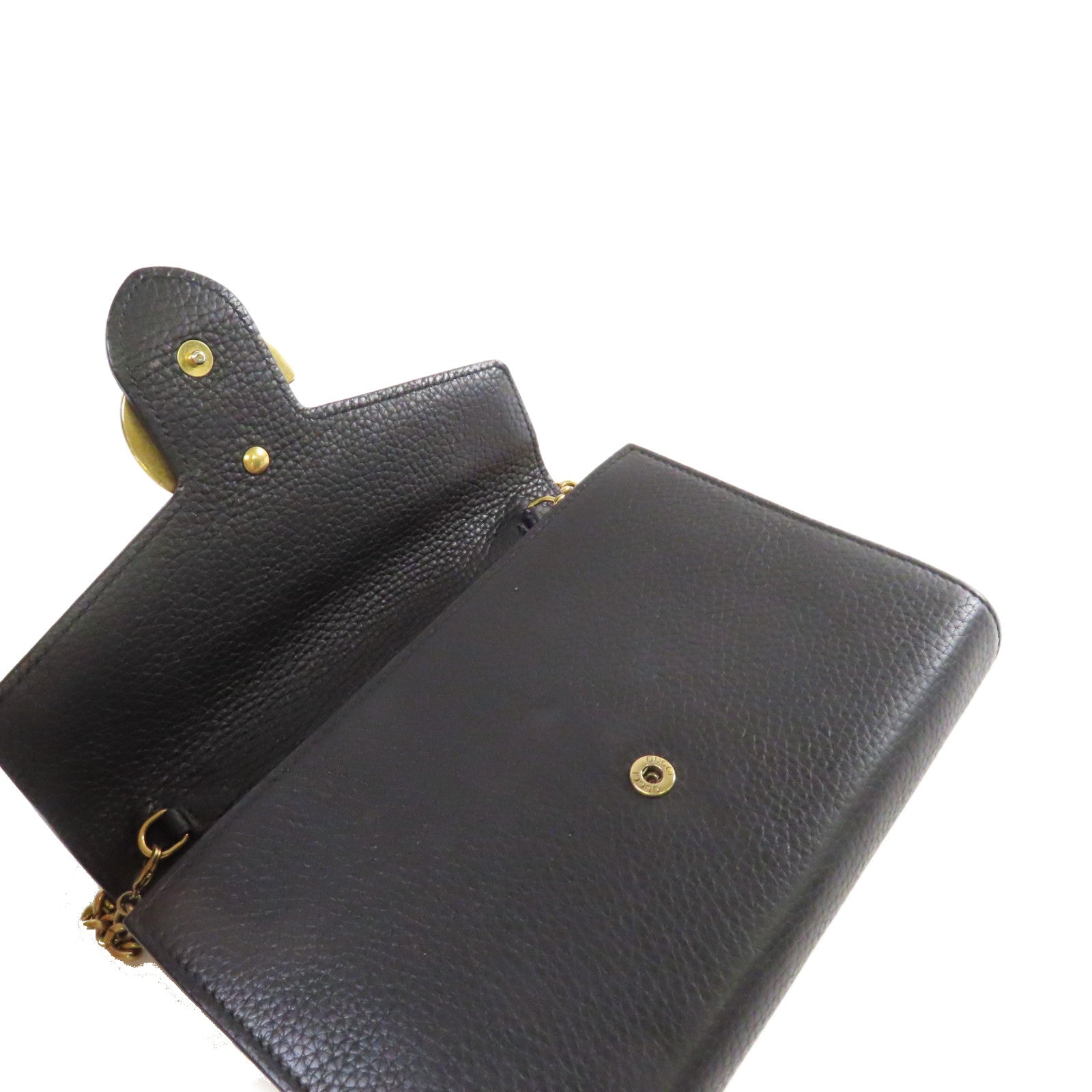 GUCCI 牛皮皮革GG Marmont Wallet On Chain Shoulder Bag金扣鏈帶肩背袋黑色
