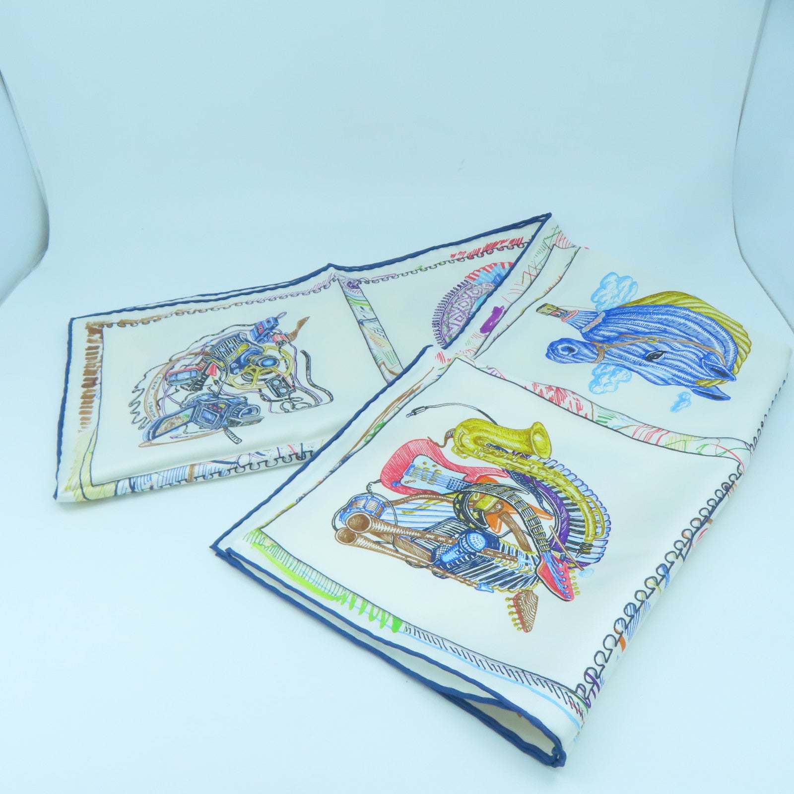 HERMES Silk 90X90 Scarf White/Blue